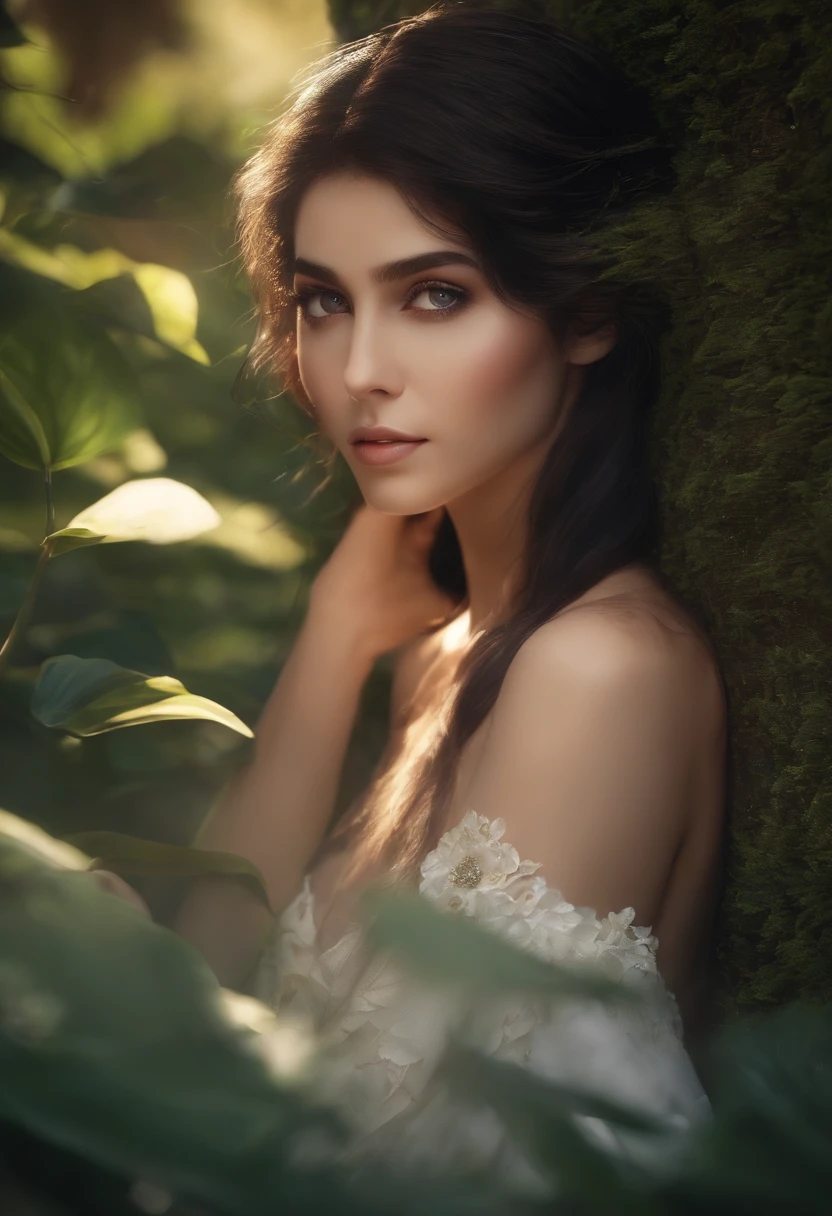 White complexion, Women around 19 years of age, Natural brunette, Unique green eyes, I'm taking off all my clothes., Spread your legs , Slender and elegant, beautiful, ultra sharp focus, Realistic shots,Tetradic color (scar:1.4), The is visible