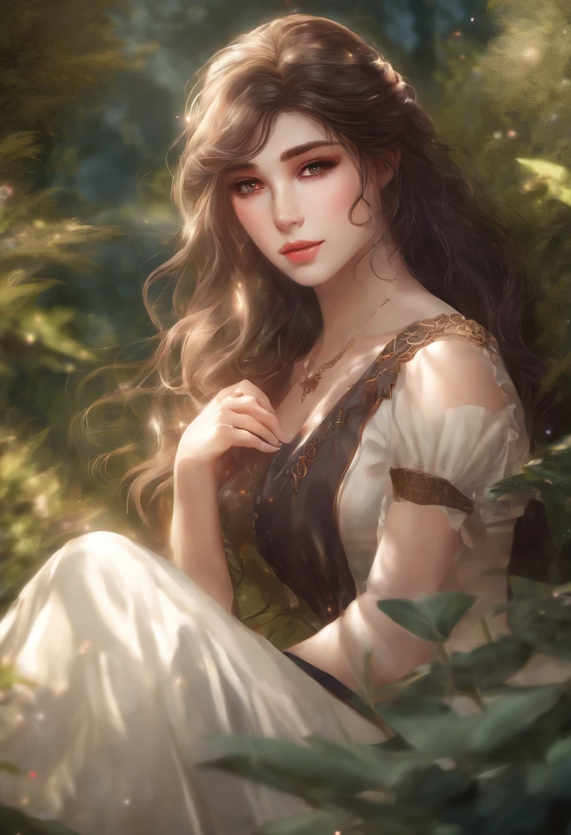 Morena,alto,corpo definido,Elfa,Cosmic Arc,floresta a tarde,realistic anime traits