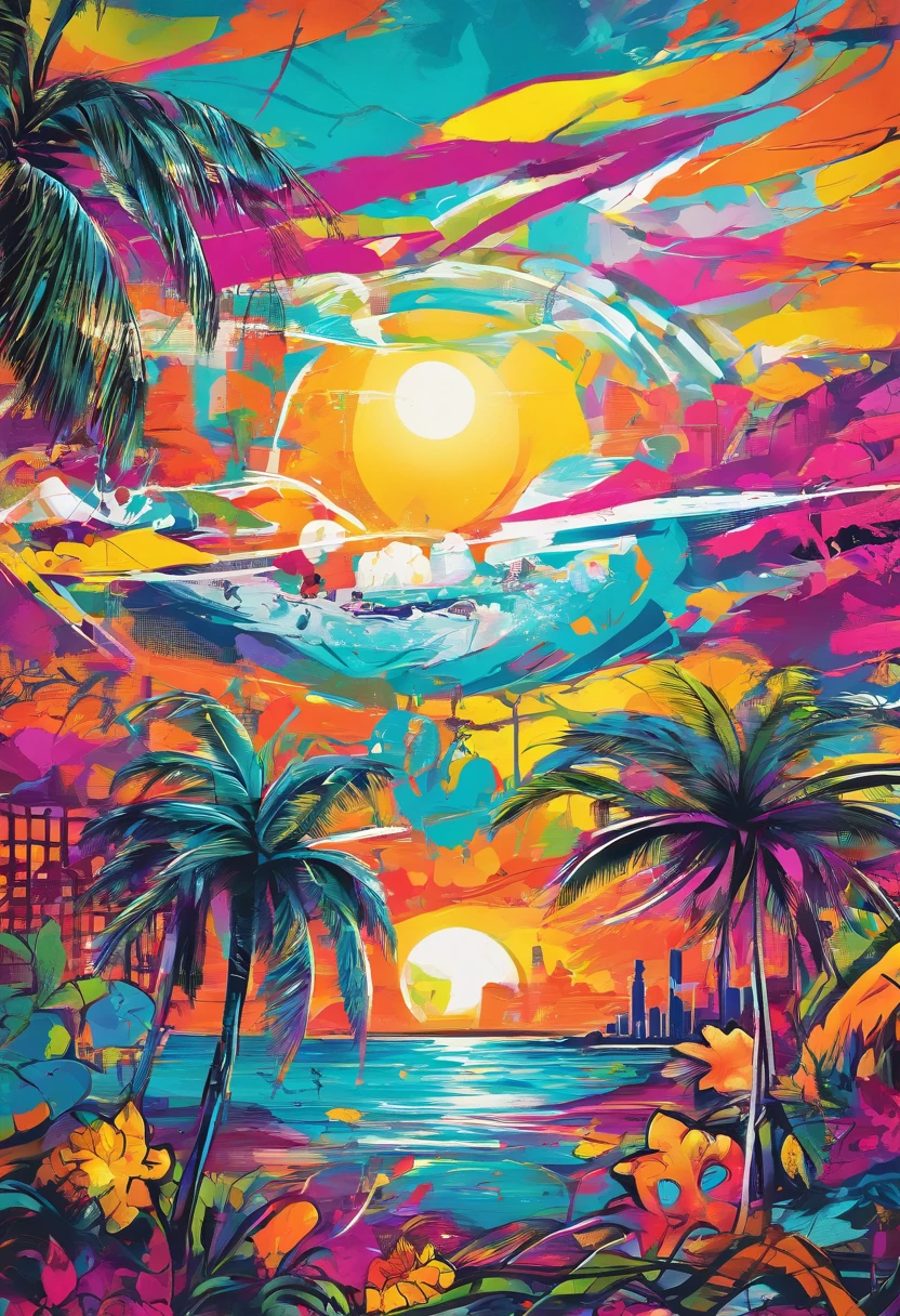 ((Mare))、((shores)),((Palm trees)),((top-quality))、8K、((masuter piece:1.3))、(((Graffiti))), The whole picture, hight resolution、highly contrast,((top-quality))、8K、((masuter piece:1.3))、