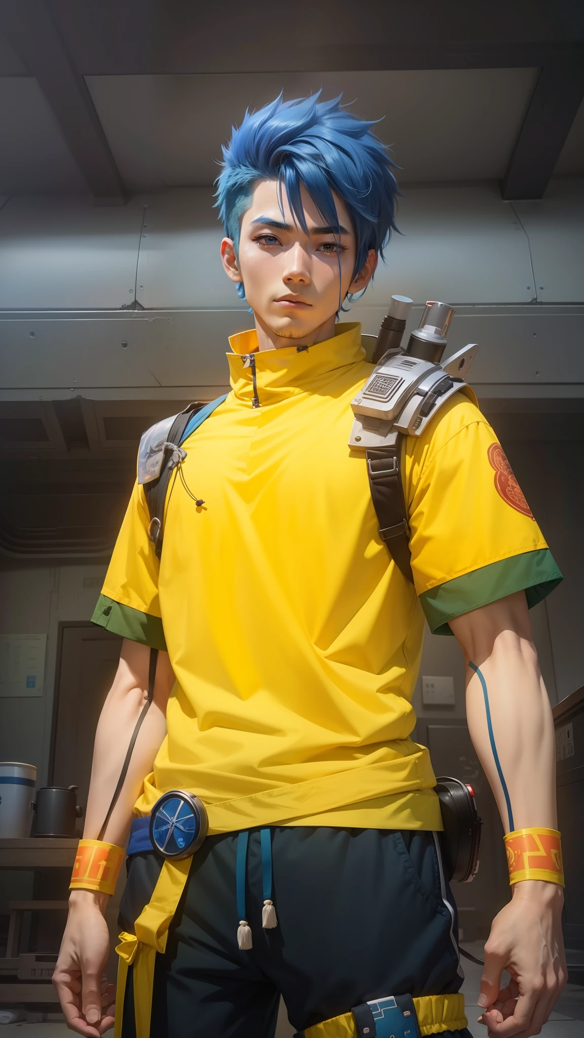 Anime, 1 man, boy, China, blue hair, 8k quality, heandsome