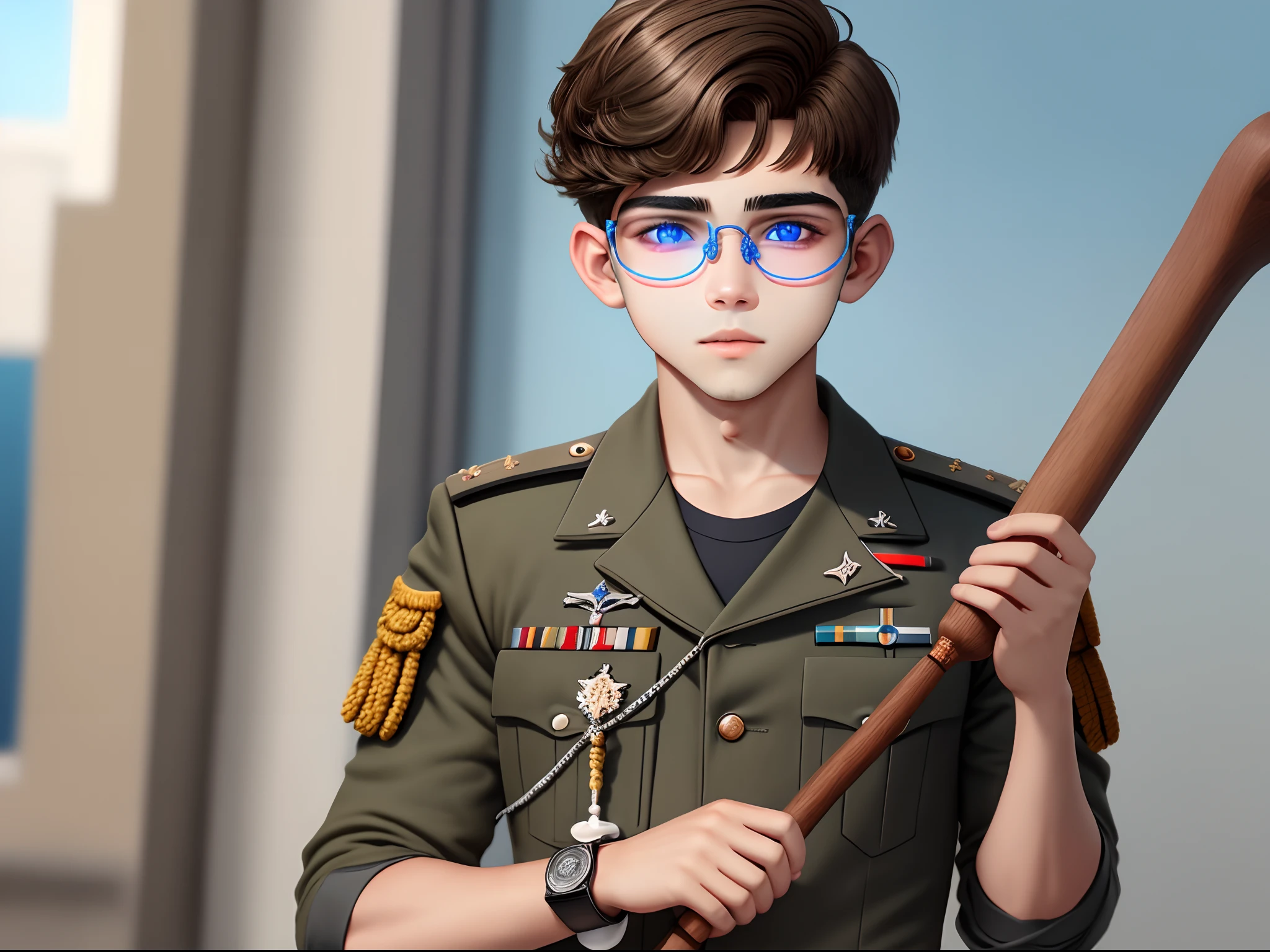 de 12 anodade altissima 4k fardado de civico militar com oculos azul e bone azul
