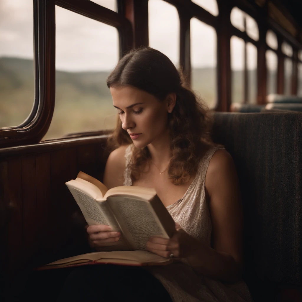 Woman reading the Bible on the old train line