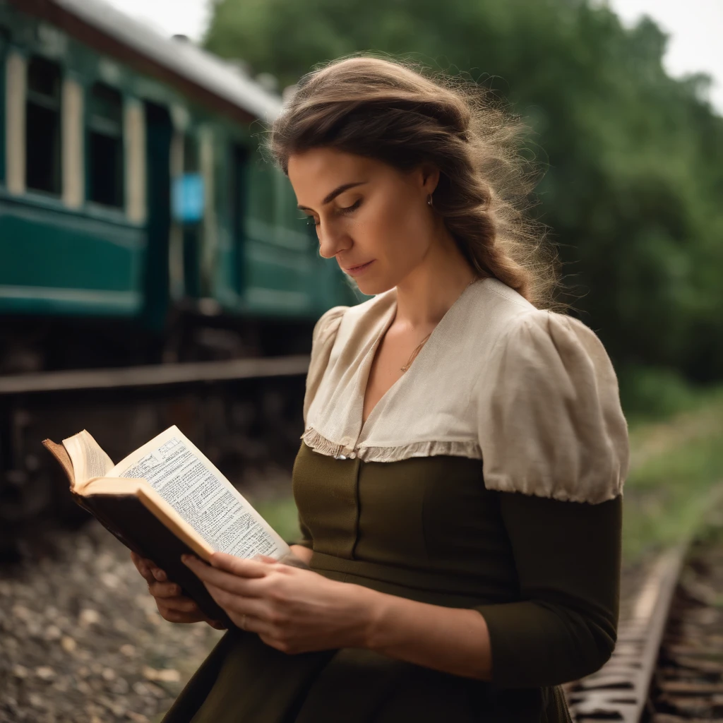 Woman reading the Bible on the old train line