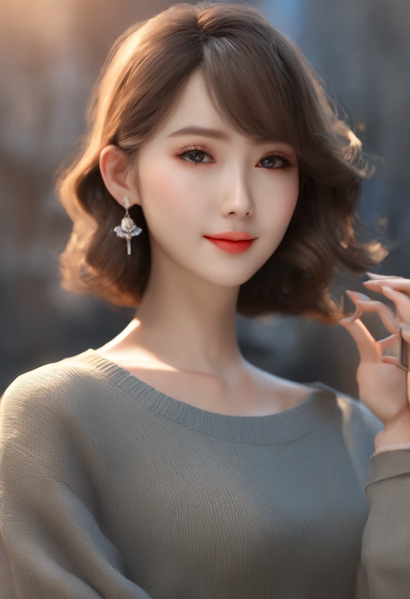 Best quality, hyper HD, (Photorealistic:1.4),Sunset light, pony tails, Korean women, detailed photograph, Smiling, Sexy, Black shirt, facing camera, Close-up (Masterpiece: 1.3), (8K, Photorealistic, Best quality: 1.4), (1girll), Beautiful face, (Realistic face), (Black hair, Short hair: 1.3), Beautiful hairstyle, Realistic eyes, Beautiful detail eyes, (Realistic skin), Beautiful skin, (Sweater), Absurd, Attractive, 超高分辨率, Ultra photo realsisim, High definition, Golden ratio