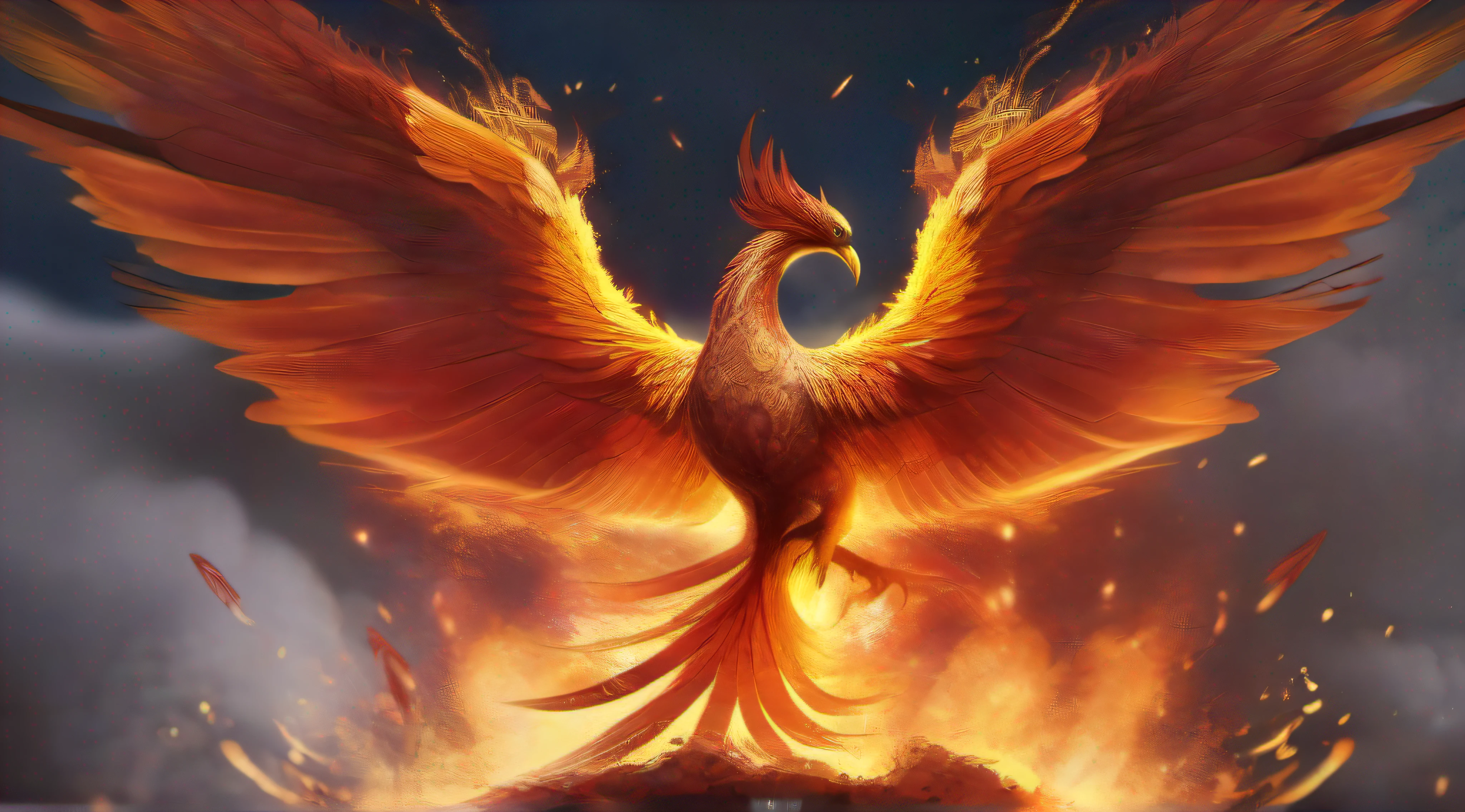 A phoenix that came out of the ashes,spread the wings,The whole body takes on the shape of a Chinese word "Fire"