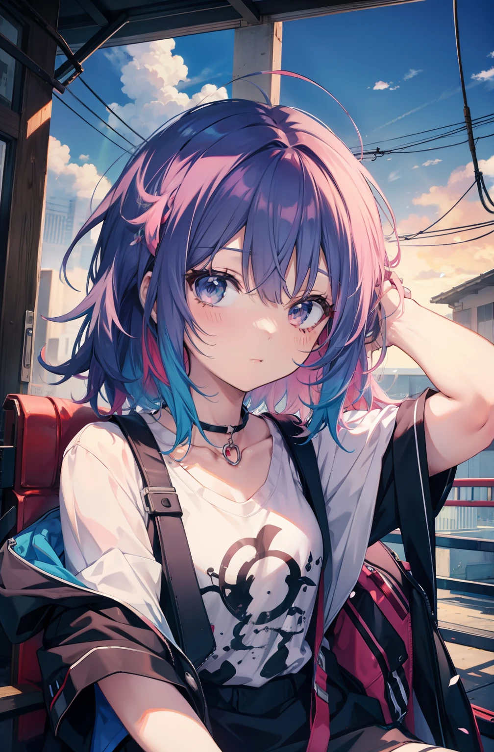 style of anime,Colorful lines,messy hair