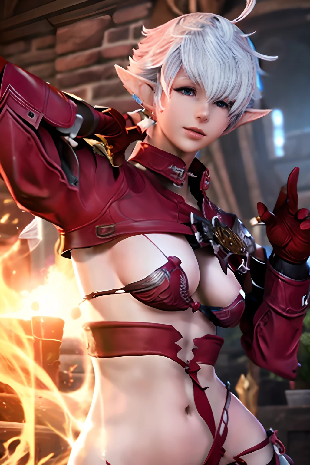 alisaie, red mage, action, breasts out