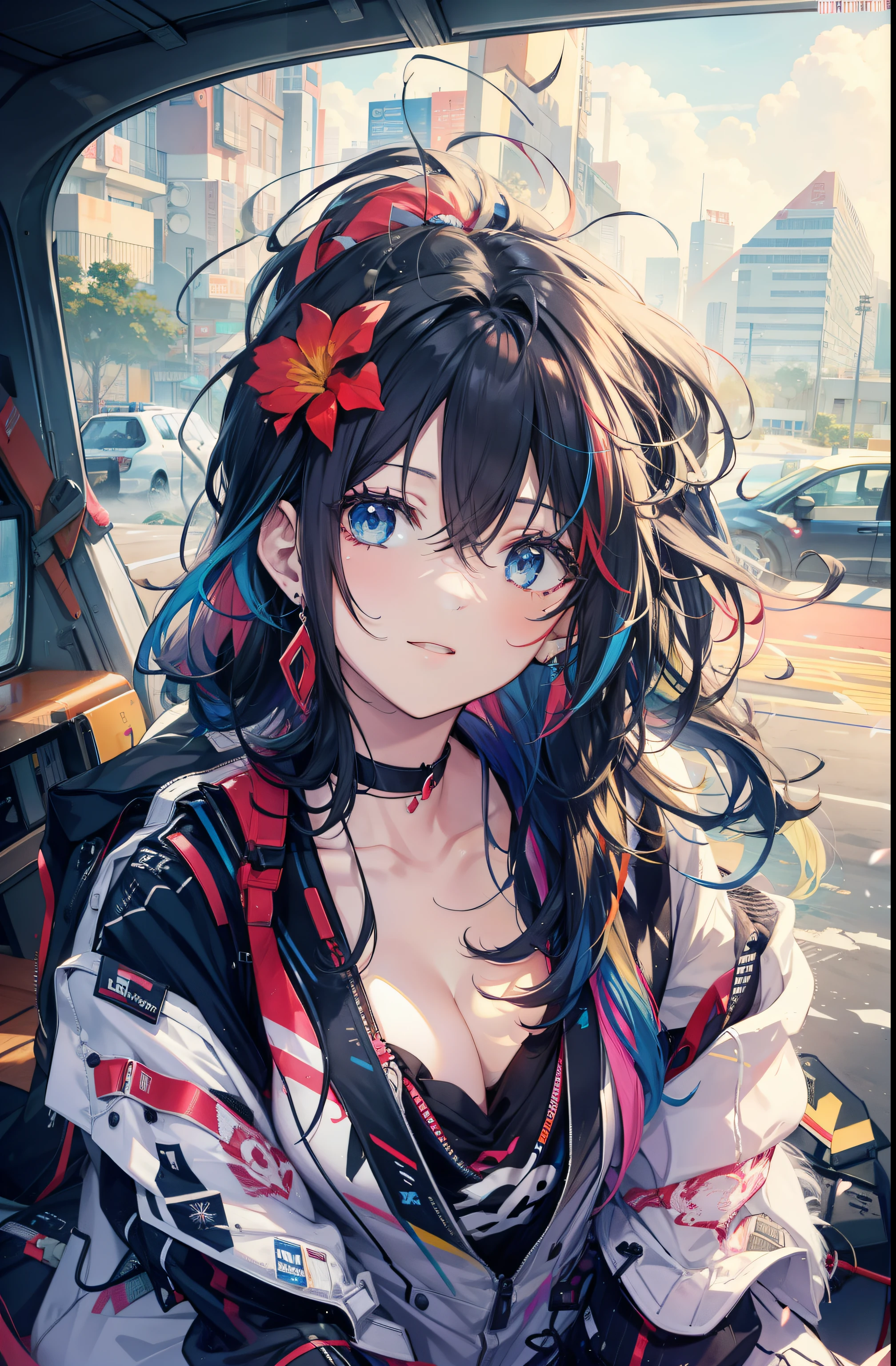 style of anime,Colorful lines,messy hair