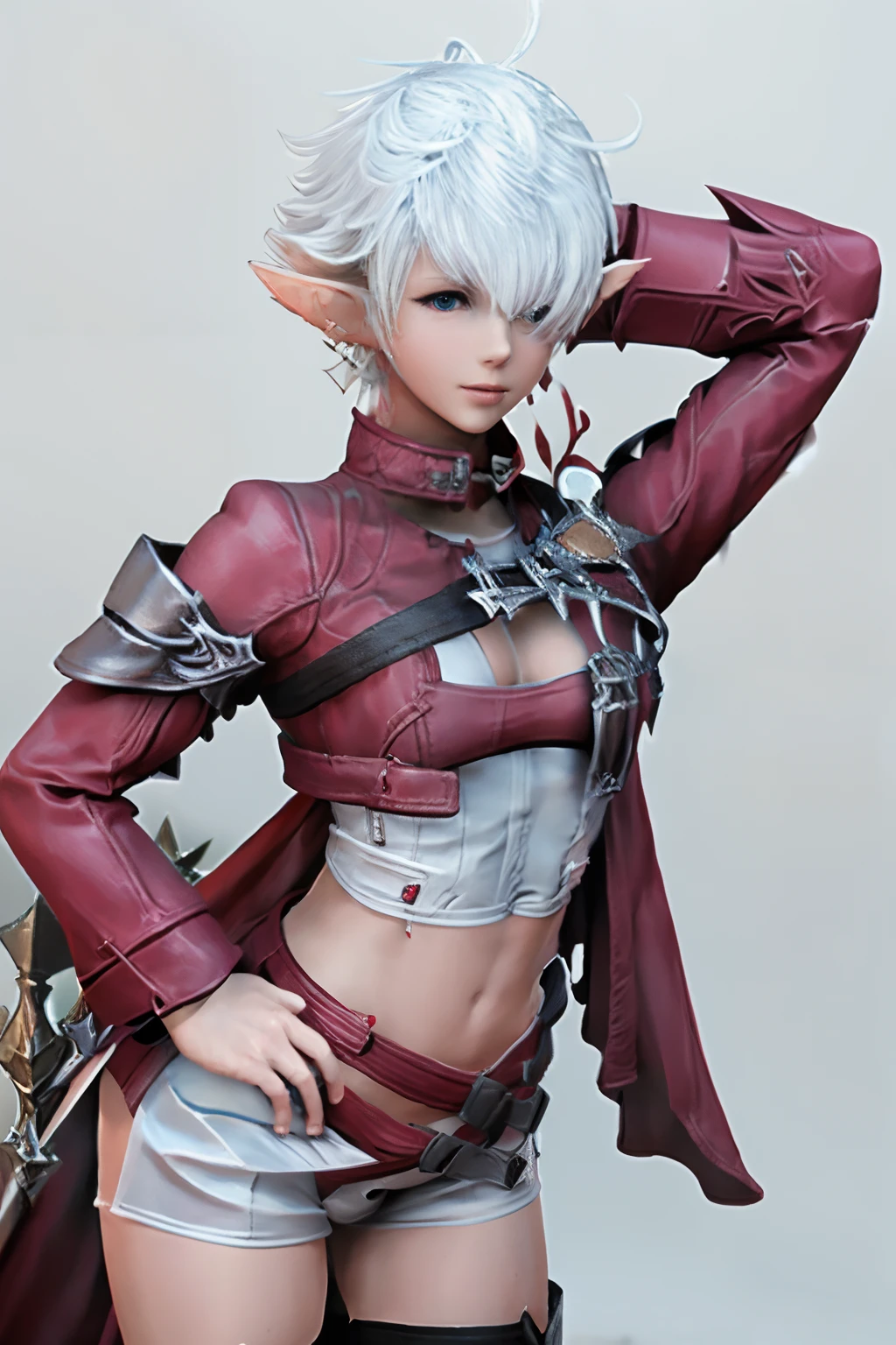 alisaie, alisaie leveilleur, red mage, action, white background, breasts out, bare nipples, sultry