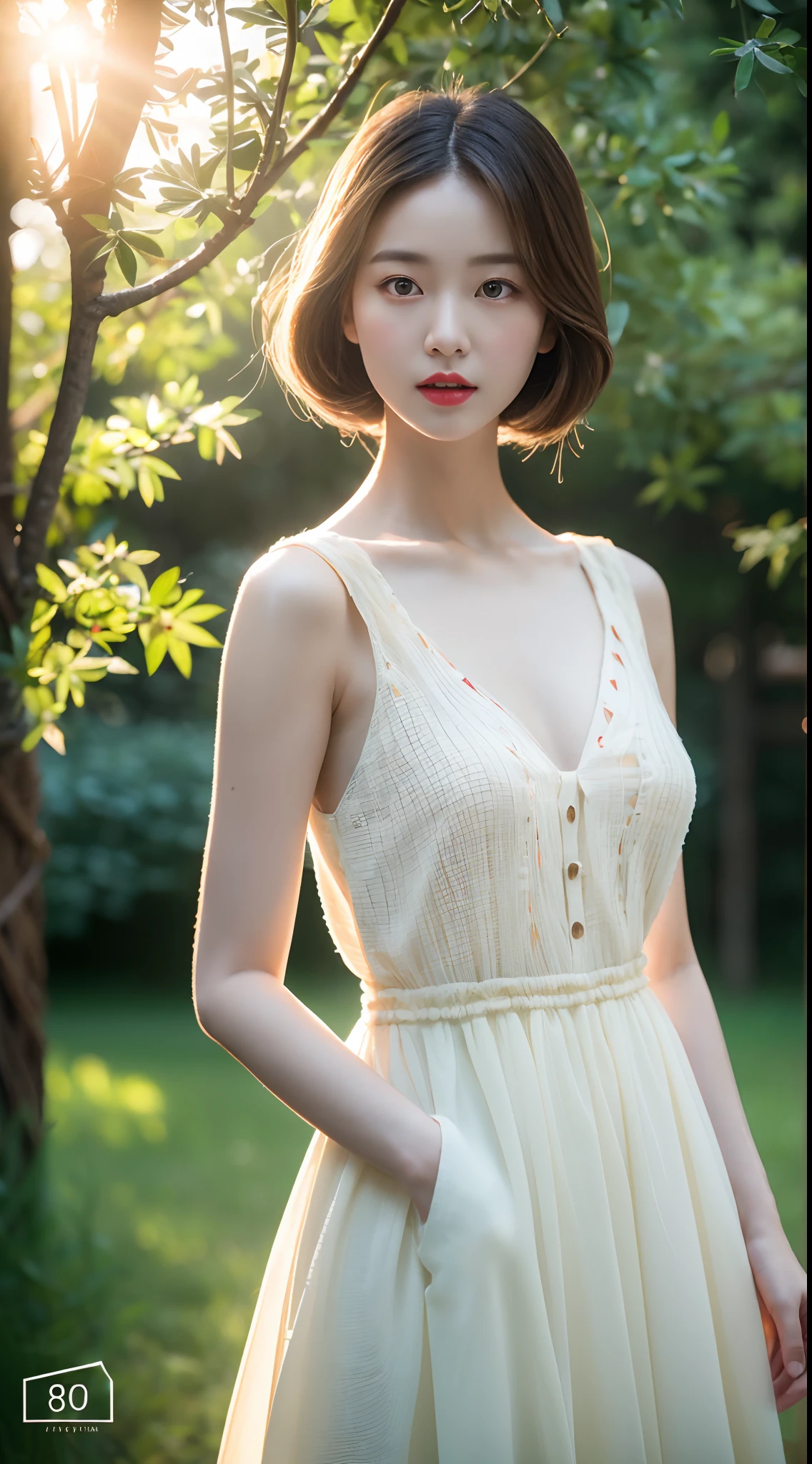 (8k, RAW photo, best quality, masterpiece:1.2), (realistic, photo-realistic:1.37), professional lighting, photon mapping, radiosity, Korean Doll, park, white summer dress