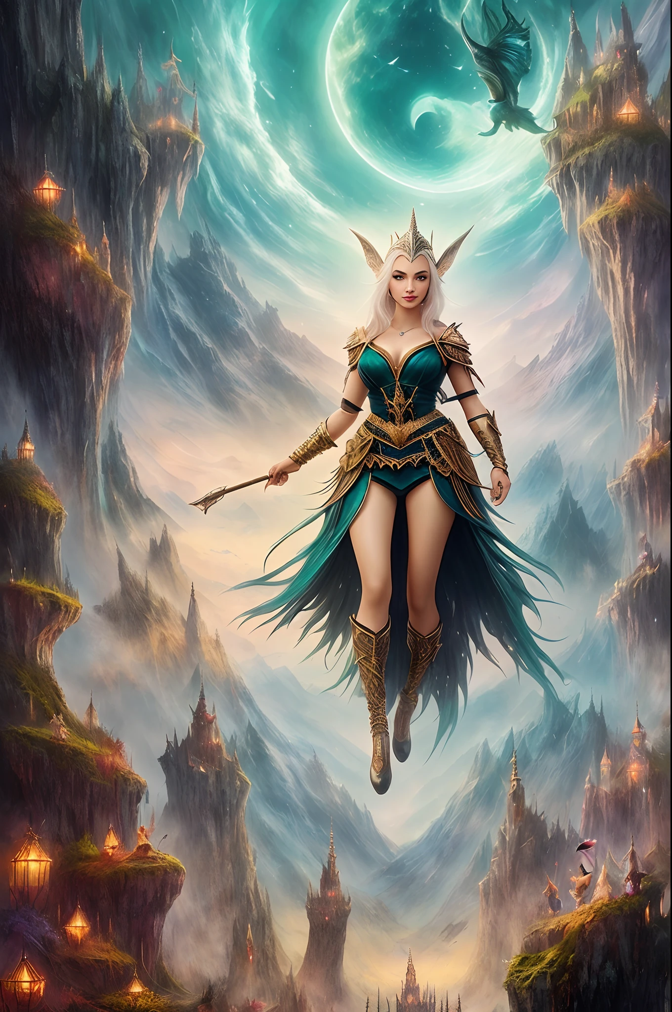araffe woman with white hair and white bird on her shoulder, elegant cinematic fantasy art, mulher da fantasia, muito bonito elven top model, as a mystical valkyrie, fotografia de fantasia, retro and fantasy style, arte fantasia behance, karol bak uhd, retrato bonito da arte da fantasia, epic fantasy art portrait, fotografia de fantasia realista, arte de fantasia digital )