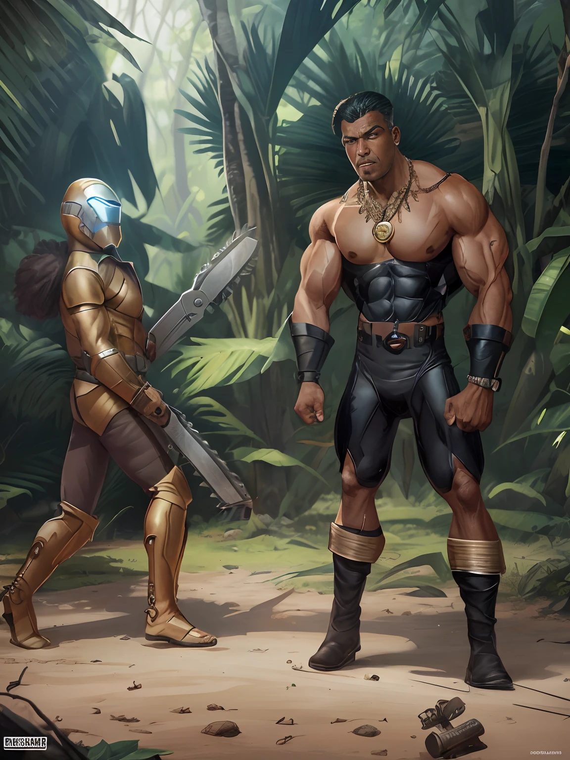 muscular man, (black skin:2), bulge, blond beard, white hair, minimal armor, perfect flacid penis, pubic hair, nature background, cinematic, photorealistic , sexyloincloth, male focus