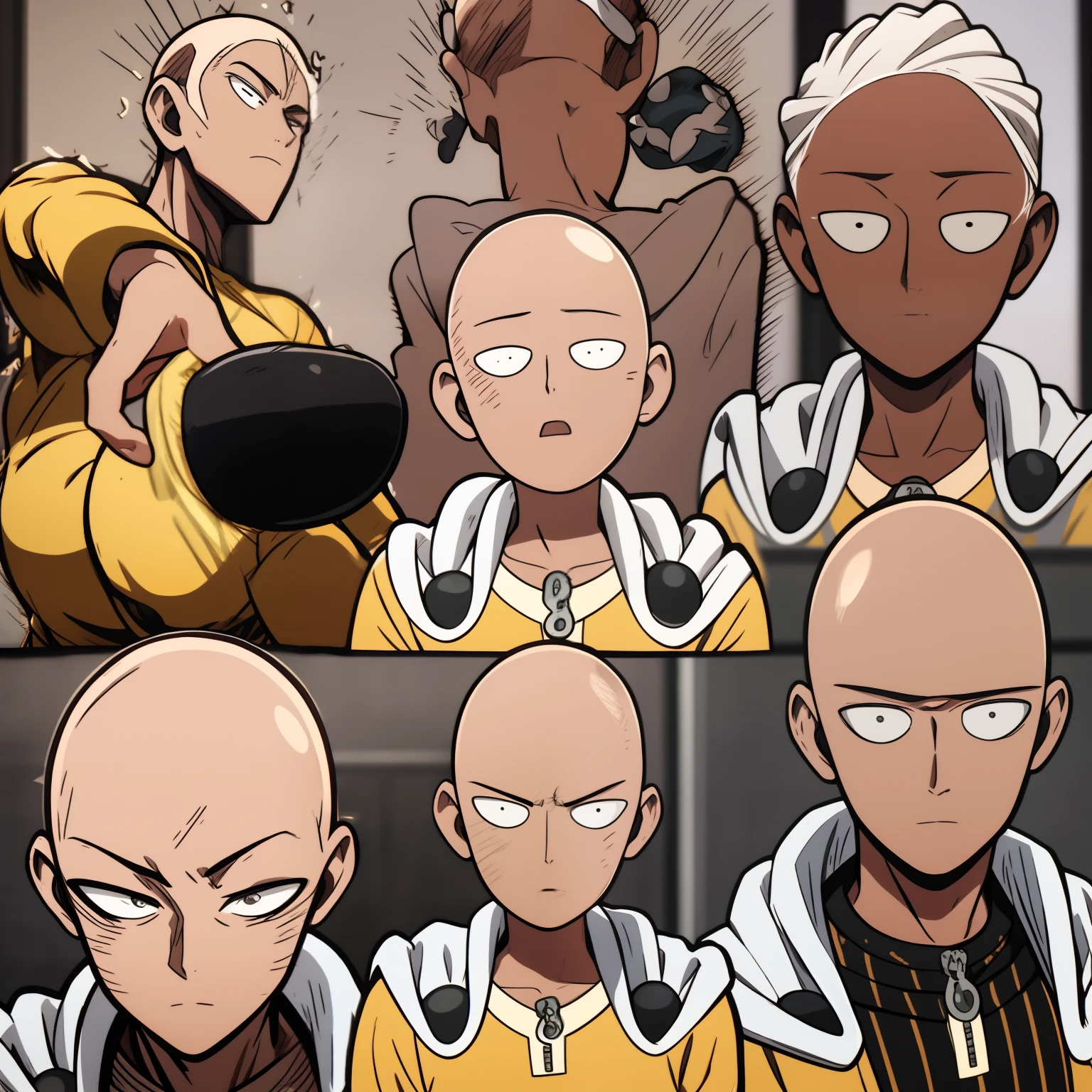1 boy bald saitama,9 tables,9 poses and expressions,Different emotions,10