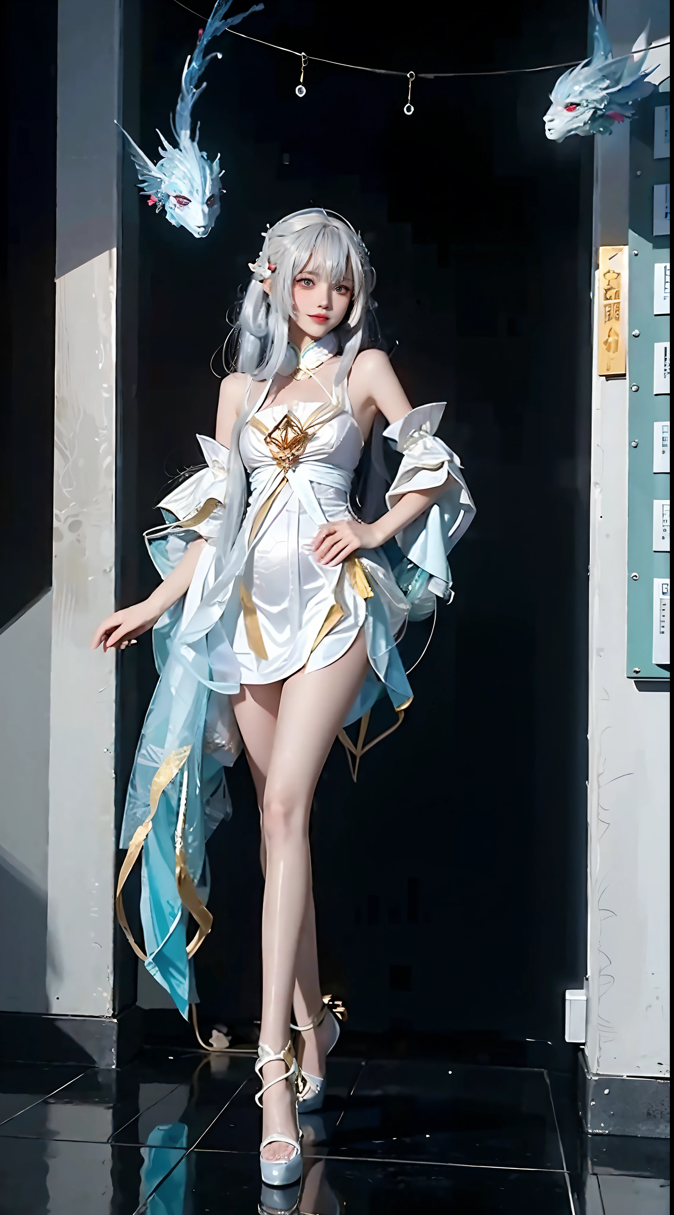 White gradient background ( girl Full body :1.7) (beautiful detailed light blue eyes) Bend Knees and Open Legs ( girl:1.7) ,1个small Breast Girl,anatomy correct,Rabbit-shaped headdress, short detailed hair,ssmile, Rabbit pattern clothes ,pantyhose , detailed strappy sandals heels ,perfectly proportions,extremelydetailedface,(Best quality at best,high detal,tmasterpiece,offcial art,movie light effect,4K