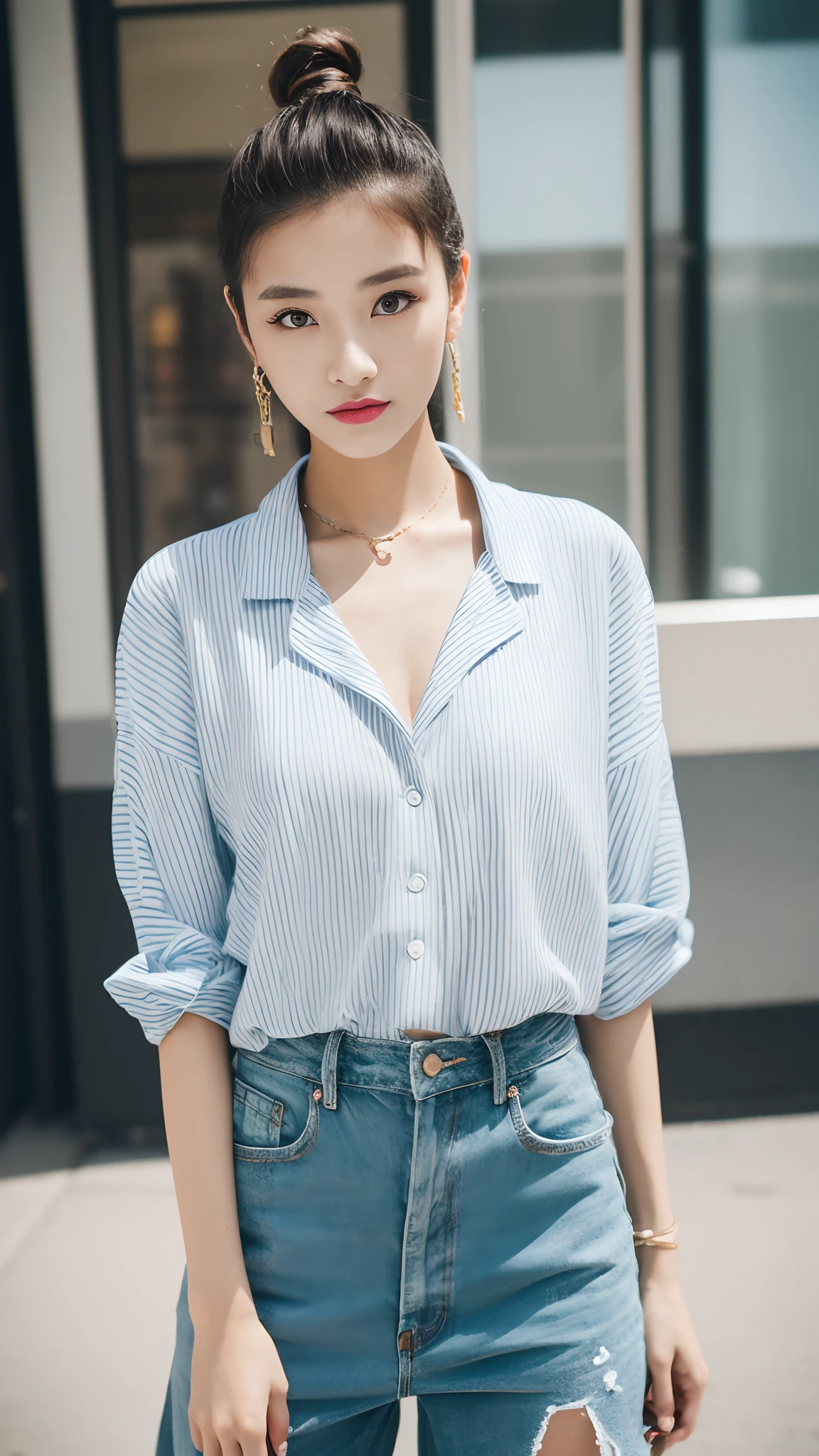 Women's street style photo, Shot with Sony A 7RIII, Sunlight、Fashion for the end of summer、Model body type、Very fashionable、Fashionable、Chic outfit、fashion modell