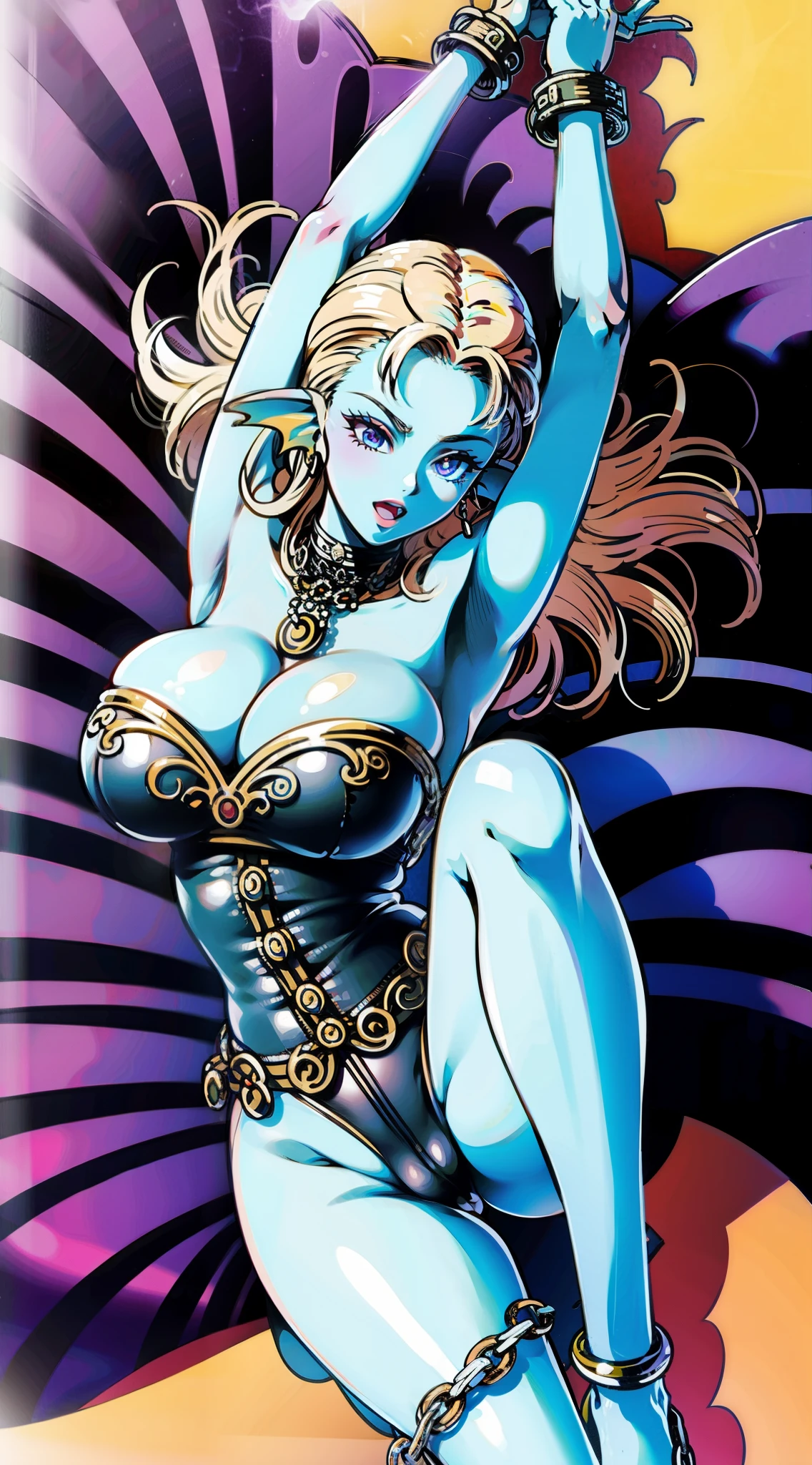 Chain on wrist, black chain, chain on leg,Blue limbs、