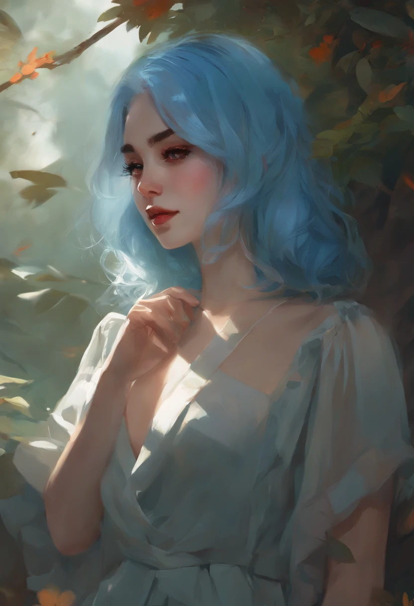 There's a blue-haired woman, arte estilo guweiz, Guweiz, pintura de personagem bonita, Guweiz em Artstation Pixiv, Guweiz em Pixiv ArtStation, retrato impressionante do rosto do anime, bela arte digital, Wlop Ross, Obra-prima de Guweiz, arte de anime digital detalhada  hallowen com aboboras
