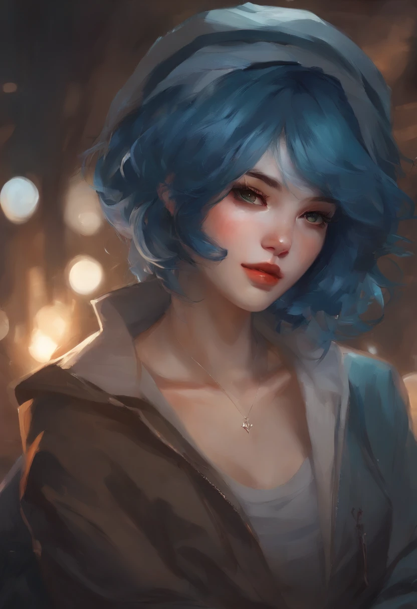 There's a blue-haired woman, arte estilo guweiz, Guweiz, pintura de personagem bonita, Guweiz em Artstation Pixiv, Guweiz em Pixiv ArtStation, retrato impressionante do rosto do anime, bela arte digital, Wlop Ross, Obra-prima de Guweiz, arte de anime digital detalhada hallowen com aboboras