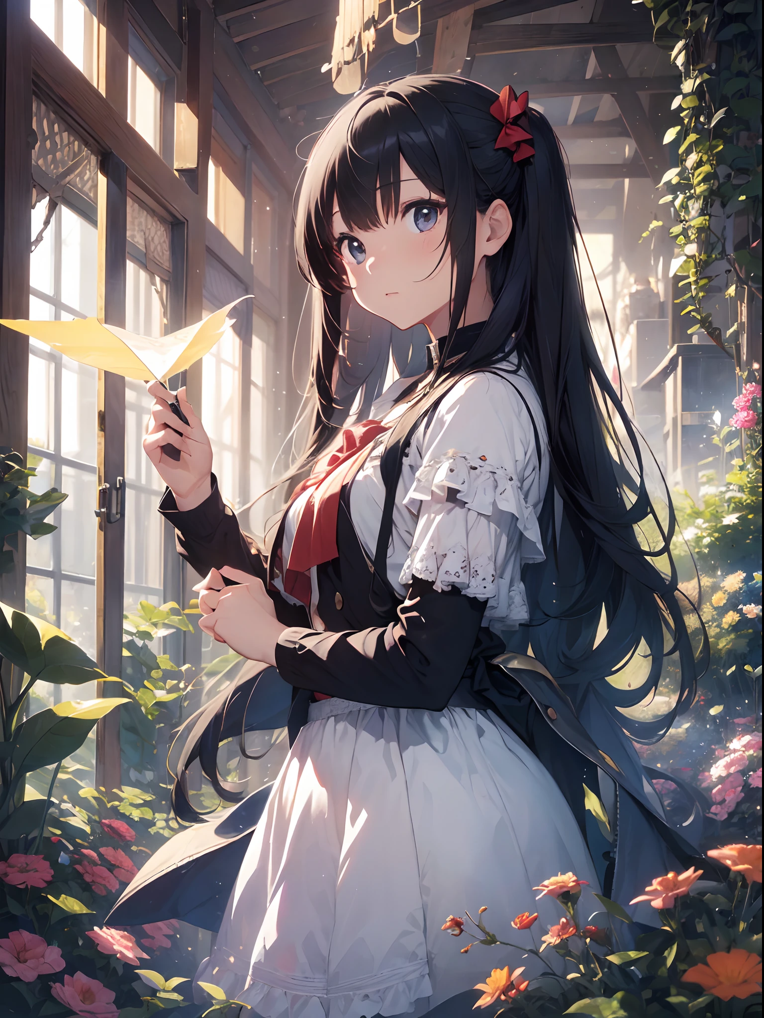 (masterpiece、top-quality、supreme、Official art、Beautifully Aesthetic:1.2)、(masterpiece、top-quality、top-quality、Official art、Beautifully Aesthetic:1.2)、(masterpiece、top-quality、top-quality、Official art、Beautifully Aesthetic:1.2)、(1girl in:1.3)、ighly detailed、(Fractal Art:1.3)、colourfull、highestdetailed、「Girl Wizard from Another World」This painting titled、It depicts a girl manipulating magic in an exclusive castle garden。Light blue long hair、Twin-tailed、Black eyes、 A beautiful otherworldly castle spreads out in the background、The garden there is、It creates an atmosphere as if it has opened a door to another world.
The charm of this painting is、The powerfulness of the girl and the beauty of the garden、Eta、It skillfully captures the atmosphere of another world.。Eta、The girl's facial expressions and movements are very realistic.、It has the power to draw the viewer into the moment。
Moreover、the light and shadow production is also stunning。The beam of light emitted by the cane is、Illuminate the gardens and castle、pure、Creates a sense of distance from the visible light source to the girl.。Quality produces realistic images、It can convey visual beauty and story appeal at the same time。