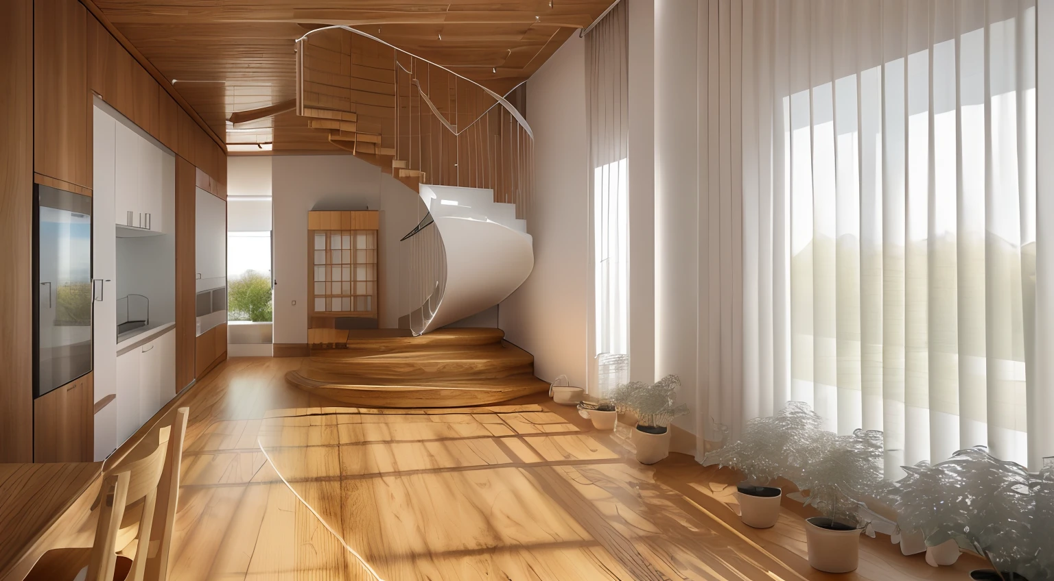 a sketch of a beautiful modern living room, (((foster and partners, artists impression, artistic impression, by Hamish MacDonald, by Carey Morris, by David Brewster, higher detailed illustration, by Helen Berman, an illustration, detailed illustration, by Nick Fudge, by Warren Mahy, artist's impression))), a red kitchen cabinet behind the white sofa, with minimal pictures on the wall, linen curtain next to the classroom window, coffee table, modern wood, ceiling with magnetic emissive lighting, white fabric PRB textures, wooden floor PRB texture,