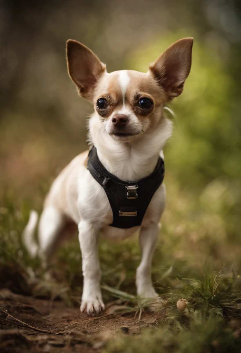 Make a Chihuahua standing with a cell phone in hand