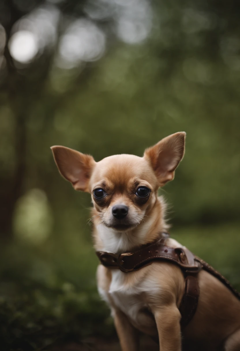 Make a Chihuahua standing with a cell phone in hand
