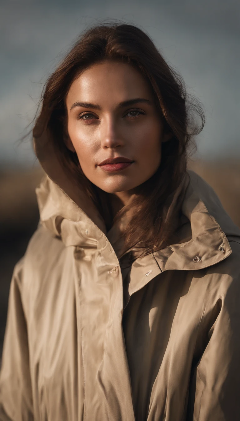 female model wearing raincoat, gradient raincoat, gradient fabric, smooth silky fabric raincoat, 8K, highly detailed, photorealistic details --iw 0.5 --ar 3:4 --s 1000 --v 5