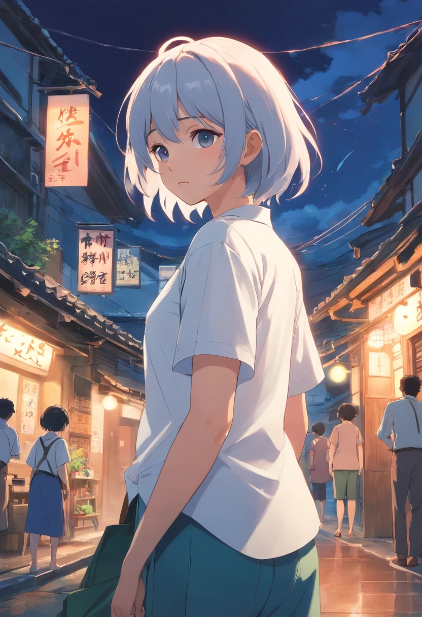 A rural woman in a white shirt,The face is full of wrinkles,white haired Cangcang,Doubts shocked,Walking into the broken house with a bag at night,mystical aura, surreal atmosphere,(Chinese folk suspense, terroral, Supernatural comic book style), hyper qualit,hyper HD,4K