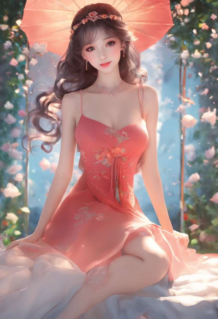 (masterpiece, best quality:1.4), (future days), (full of white flowers), (1girl), ((1)), solo, (european youth:1), aerith gainsborough, choker, cropped jacket, hair bow, bracelet, (((red jaket))), (((pink dress))), brown boots, very long hair, hair ribbons, hair flowers, strapless red dress, high heels hyperrealistic, high detailed skin, dslr, soft lighting, high quality, highly detailed face, highly detailed skin, skin pores, subsurface scattering, realistic pupils, medium breast, full face blush, full lips, detailed background, depth of field, volumetric lighting, sharp focus, absurdres, realistic proportions, good anatomy, ((light smile)), ((looking at viewer)), ((cowboy shot)), medium breasts, spread legs.