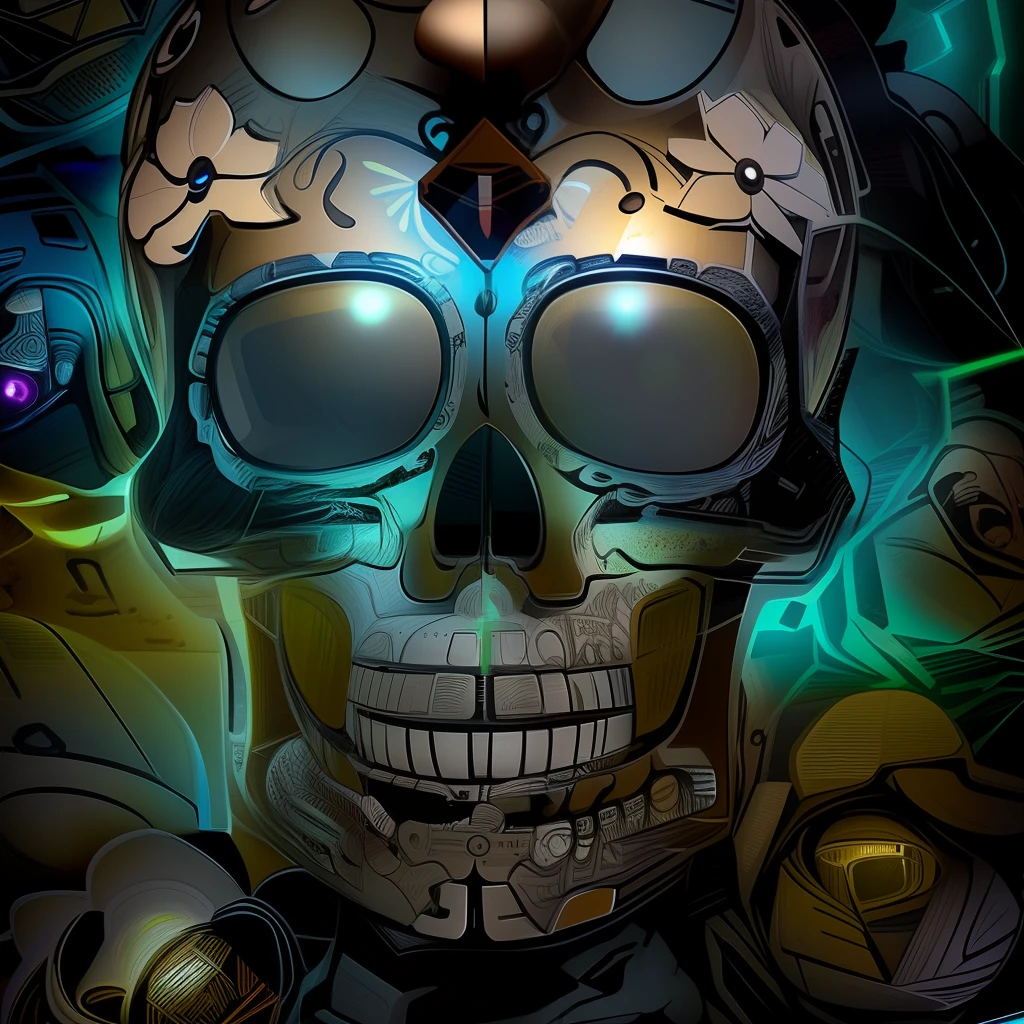 A design of moneyskeleton face with Retro video game pixel art and urban Street art style with unique concept 
