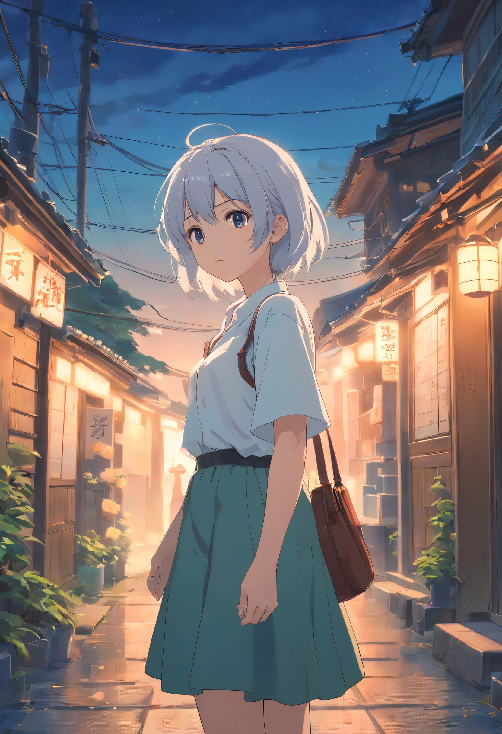 A rural woman in a white shirt,The face is full of wrinkles,white haired Cangcang,Doubts shocked,Walking into the broken house with a bag at night,mystical aura, surreal atmosphere,(Chinese folk suspense, terroral, Supernatural comic book style), hyper qualit,hyper HD,4K