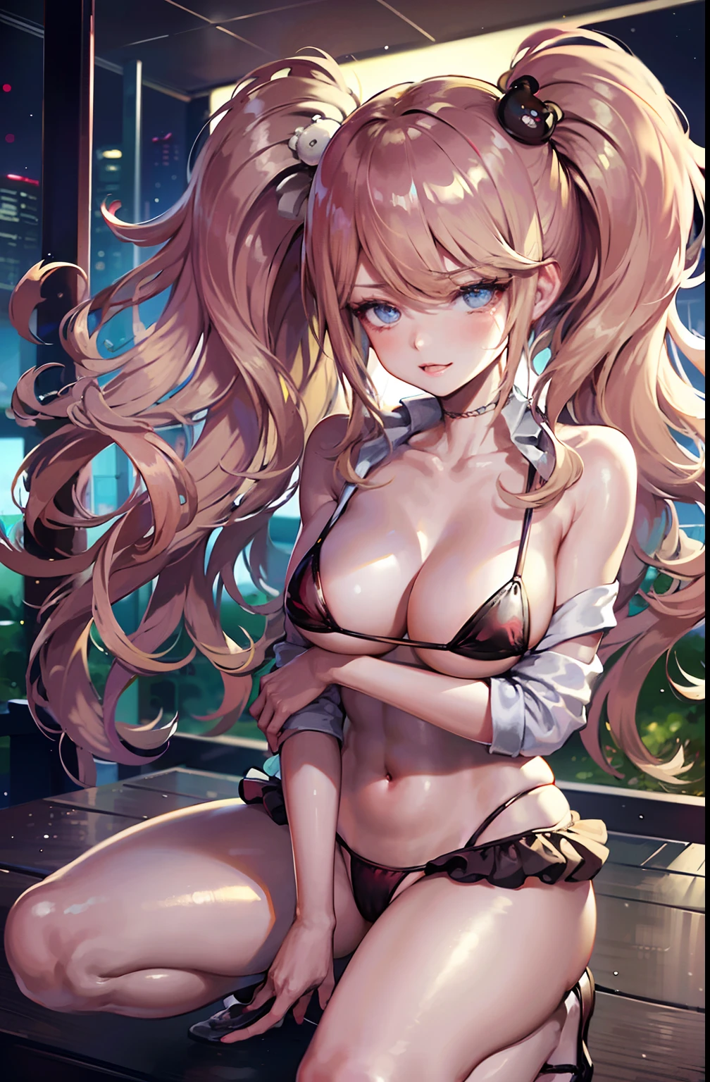 best-quality、ultra-high res、One Woman、cuddly、(Kpop Idle)、(Charming Monkey:1)、(Platinum Blonde Hair:1)、((Puffy eyes))、Looking for the observer side、total body、Facing the front、Burst breasts、Micro Bikini、Ahegao、Iki face、Squat