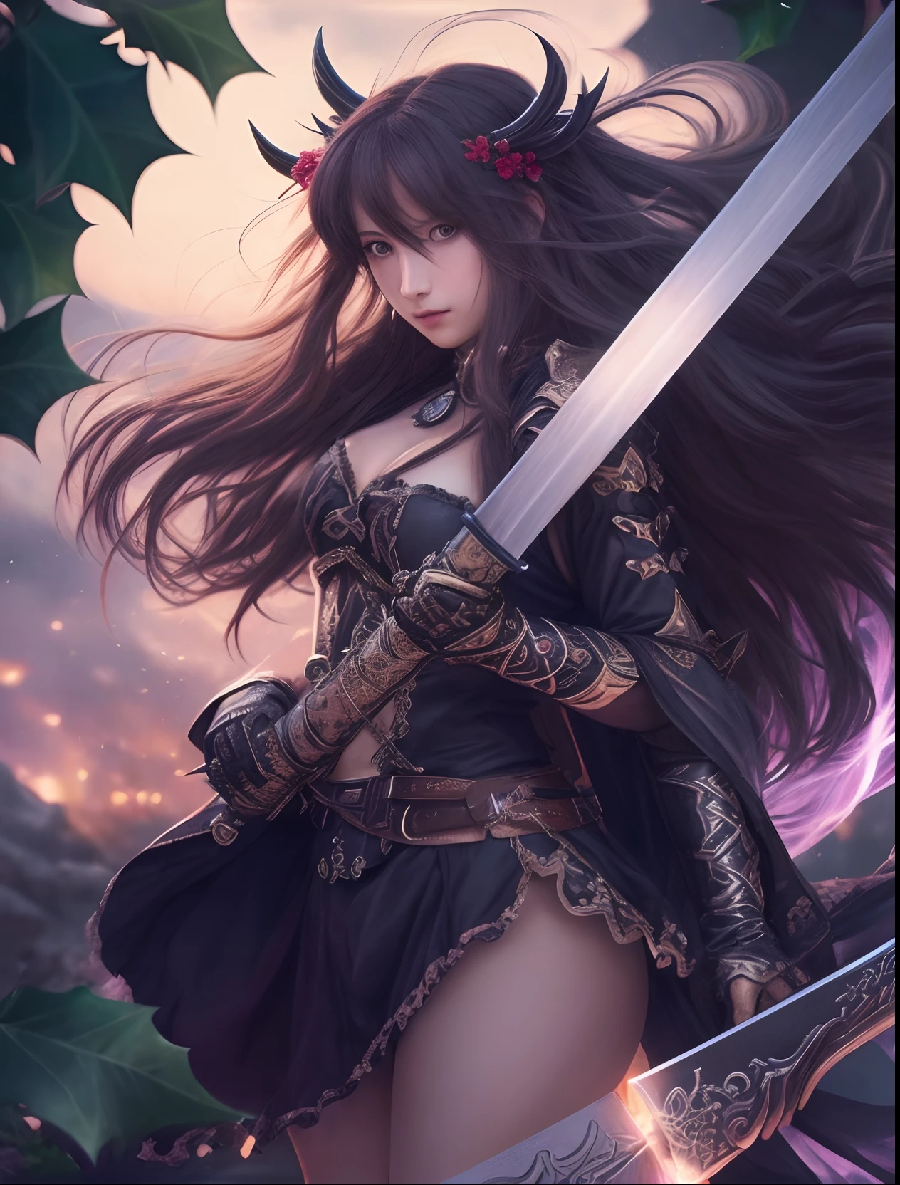 Close up portrait of woman with sword and dress, epic fantasy art style hd, very detailed Artgerm, anime fantasy artwork, 2. 5 d cgi anime fantasy artwork, dark fantasy style art, by Yang J, Fantasy Art Style, 4K fantasy art, anime fantasy illustration, epic fantasy art style, 8k high quality detailed art