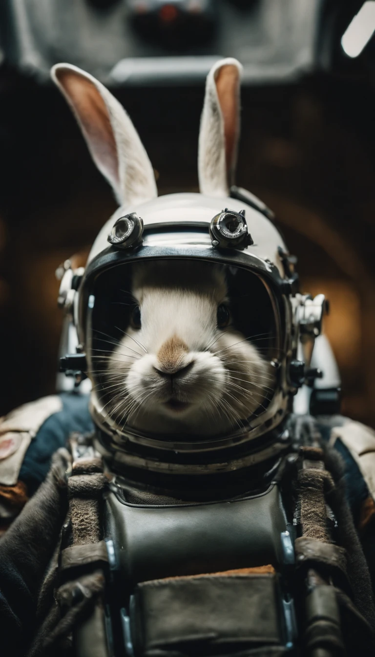 rabbit on spaceship with a space helmet and goggles, in the style of cyberpunk, wimmelbilder, realistic animal portraits, 32k uhd, cute and colorful, grid, depictions of animals --style raw