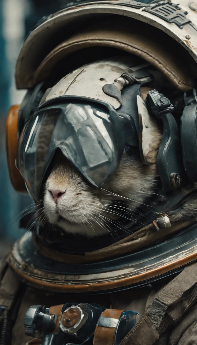 rabbit on spaceship with a space helmet and goggles, in the style of cyberpunk, wimmelbilder, realistic animal portraits, 32k uhd, cute and colorful, grid, depictions of animals --style raw