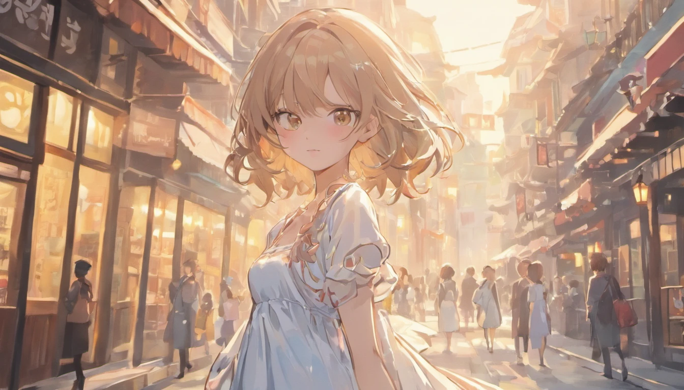 ((Masterpiece)), ((best quality)), ((kawaii)), ((extremely detailed)), (sketch:0.3), (RAW photo:1.2), (8K), (High Definition:1.3), (Professional Photography:1.2), cinematic lighting, (very aesthetic:1.2), (absurdres:1.2), (sharp focus), (perfect light), ((12 years old)), from above, Pale brown hair, messy medium hair, (slightly exposed small breast), Beautiful collarbone, (Dirty loose camisole), oversized white camisole, barearms, Slender body, ((Holding camera in hands)), Sweaty skin, dark brown eyes, (Unfocused eyes), (open mouth wide), fang out, ((innocent smile)), Textured skin, (Cat ears), Cute Beautiful Girl, BREAK, ((best quality)), (Walking on the harbor of the slums),