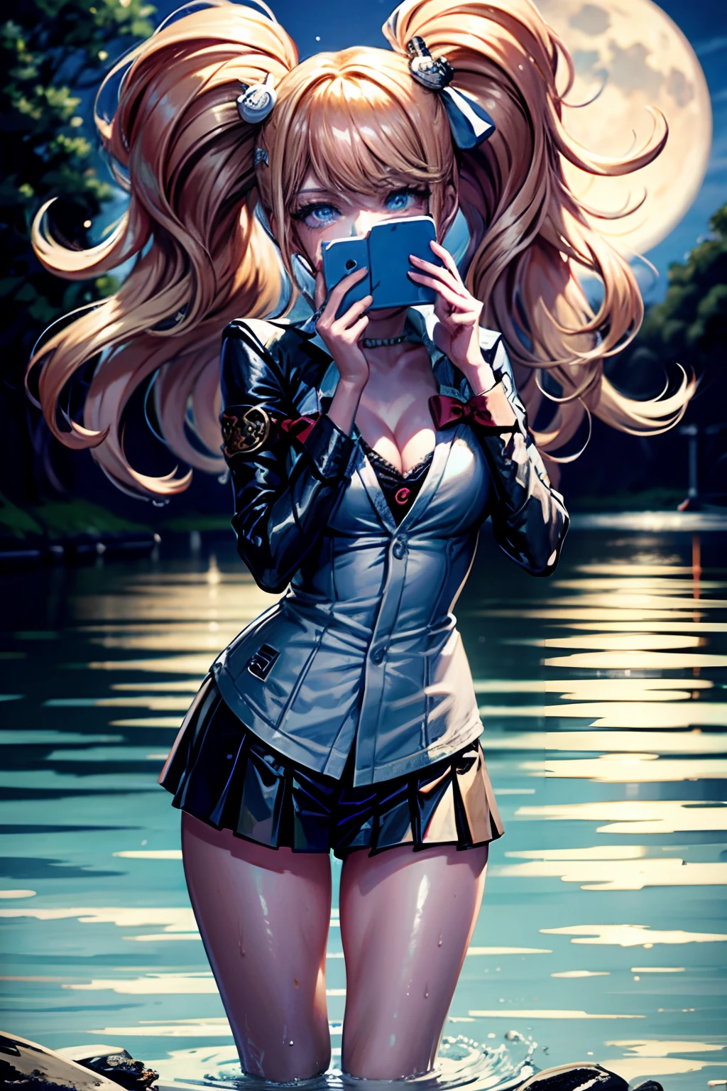 1girll, Open breasts, Large breasts,Raised his hand,独奏,soggy, Wet sheer shirt,pantiess ,wading, Eau, moon full, Sateen,brunette color hair,standing on your feet, wetclothes, By bangs, Reflectors, short detailed hair, Wet hair (((tmasterpiece),(Very detailed CG unity 8K wallpaper),best qualtiy,,独奏,1girll,cinmatic lighting,beatiful detailed eyes,Bright pupils,(Very fine and beautiful),(Beautiful and detailed eye description),ultra - detailed,tmasterpiece,)),Mikasa,Chest facing forward,face to the viewer,