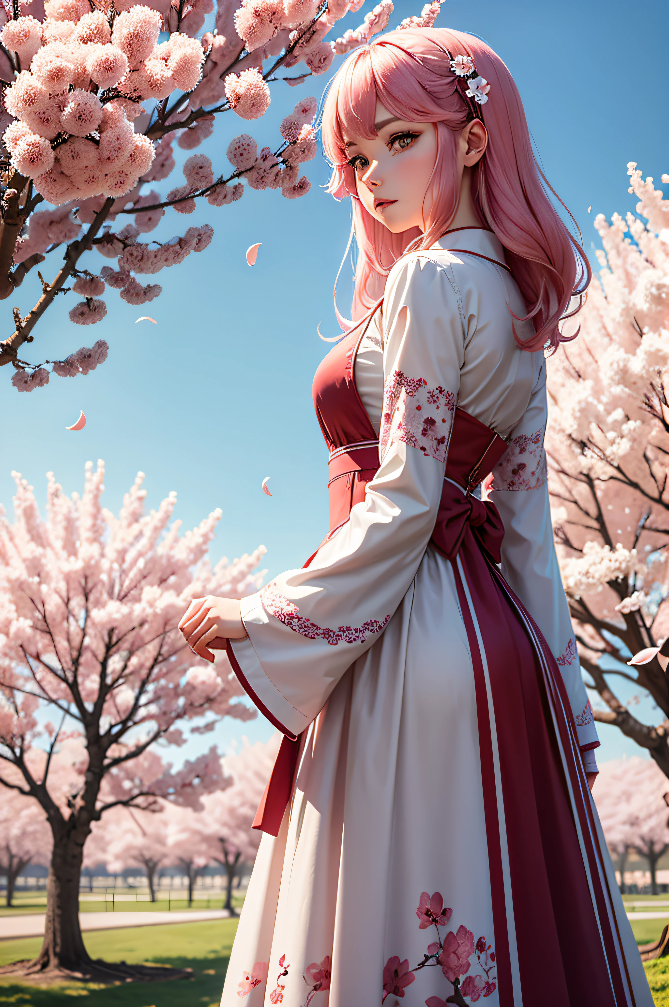 Blooming cherry trees stand tall