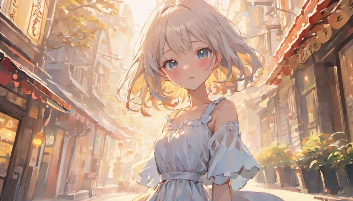 mix4, (16 K, Raw photography, Top image quality, masterpiece: 1.45), (realisitic, Photorealsitic: 1.37), one girls, 7.5, etc、Standing figure,Noon time slot、cute little, A city scape,, photon maping, Cityscape with street trees, physically-based renderingt, Brown long hair,, a handsome, Well-groomed and beautiful eyes、Large double eyelids、Very shiny、girl with, (((White dress)))、 Top Quality Photos, hight resolution, 1080p, (clearface), (Detailed face description), (Detailed hand description), (masterpiece), (Exquisite CG)、extreme light and shadows、dishevled hair、master work、abundant detail、(Fine facial features)、(top quality photo)、(masuter piece)、(A detailed eye)、Look in front of you、Fine clavicle、((Slender big))、(((Japan high school girl in white dress)))、((Ready Idol System))、((Boulevard with street trees、Bookstore Street、streetlights))、(Shooting from random perspectives)、(((Anyway cute)))、耳Nipple Ring、A big smile、Drawing the whole body from the feet、Do not draw nasolabial folds、(((White dress with short sleeves)))、(Big breasts that hang down big:0.9)、Big buttocks with tension、Two arms and two legs、(((from the front side:0.5)))、bare hand、No mask