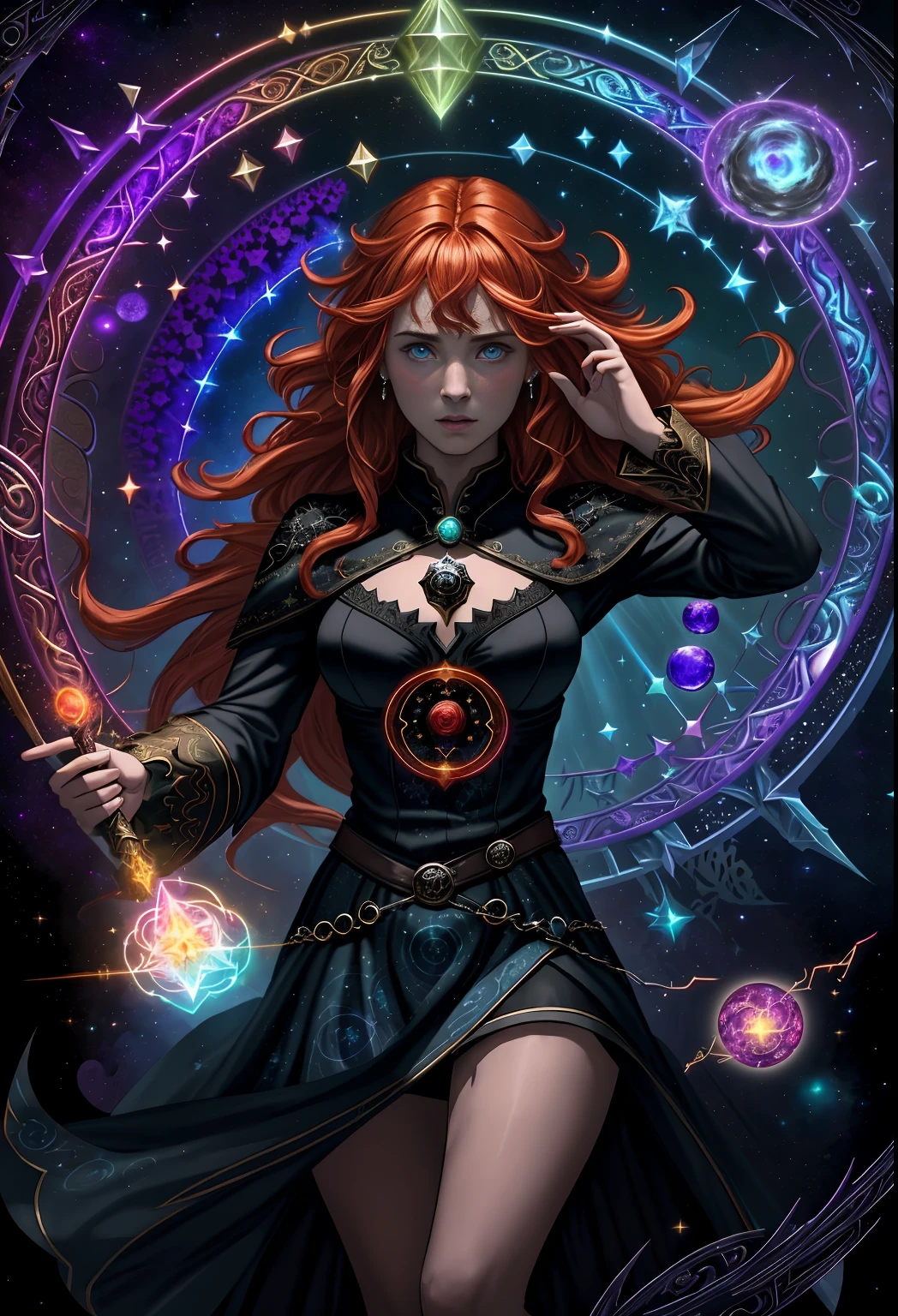 woman, runes, glowing symbols, magic spell, medium breasts, masterpiece, oil painting \(medium\), highly detailed, dmt, witch, geodes, glowing eyes, light flowing in and out of her body, flowing glowing water,red,