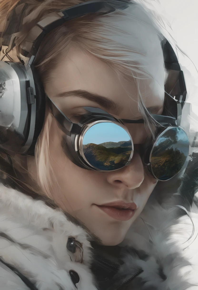 Perfect centralization, mouse bonito, Use uma jaqueta da equipe de estudantes, wearing sunglasses, Usando fones de ouvido, alegria, Standing position, beleza abstrata, Centrado, looking at the camera, Facing the camera, nearing perfection, Dynamic, altamente detalhado, liso, foco nítido, 8k, high-definition resolution, illustration, arte de Carne Griffiths e Wadim Kashin, fundo branco