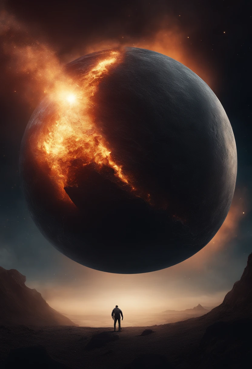 Meteorito cayendo a la tierra como una bola de fuego, realistic, hyper-real, cinematographic, entorno detallado, temible, muy realista