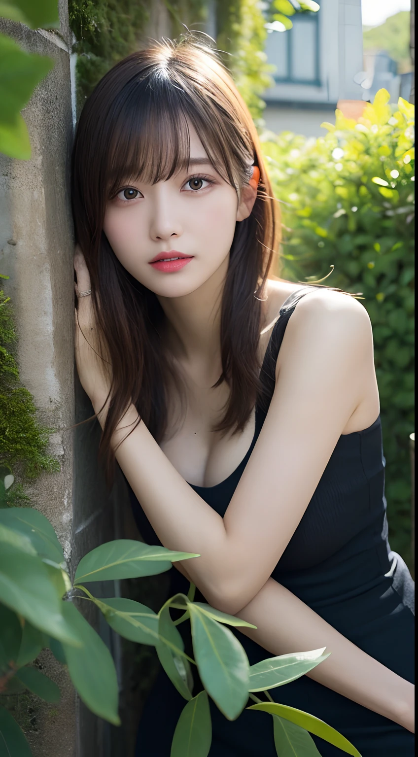 finely detail, hight resolution, hightquality、Perfect dynamic composition, Beautiful detailed eyes, Medium Hair, small tits、Natural Color Lip,Kamimei、Shibuya、20 years girl、1 persons、Transparent skin、Glowing hair、masutepiece, Best Quality, Illustration, Ultra-detailed, finely detail, hight resolution, 8K、The correct state of the human body、crouching down、Gravure Model Pose,Photographed with hair soaring in the wind