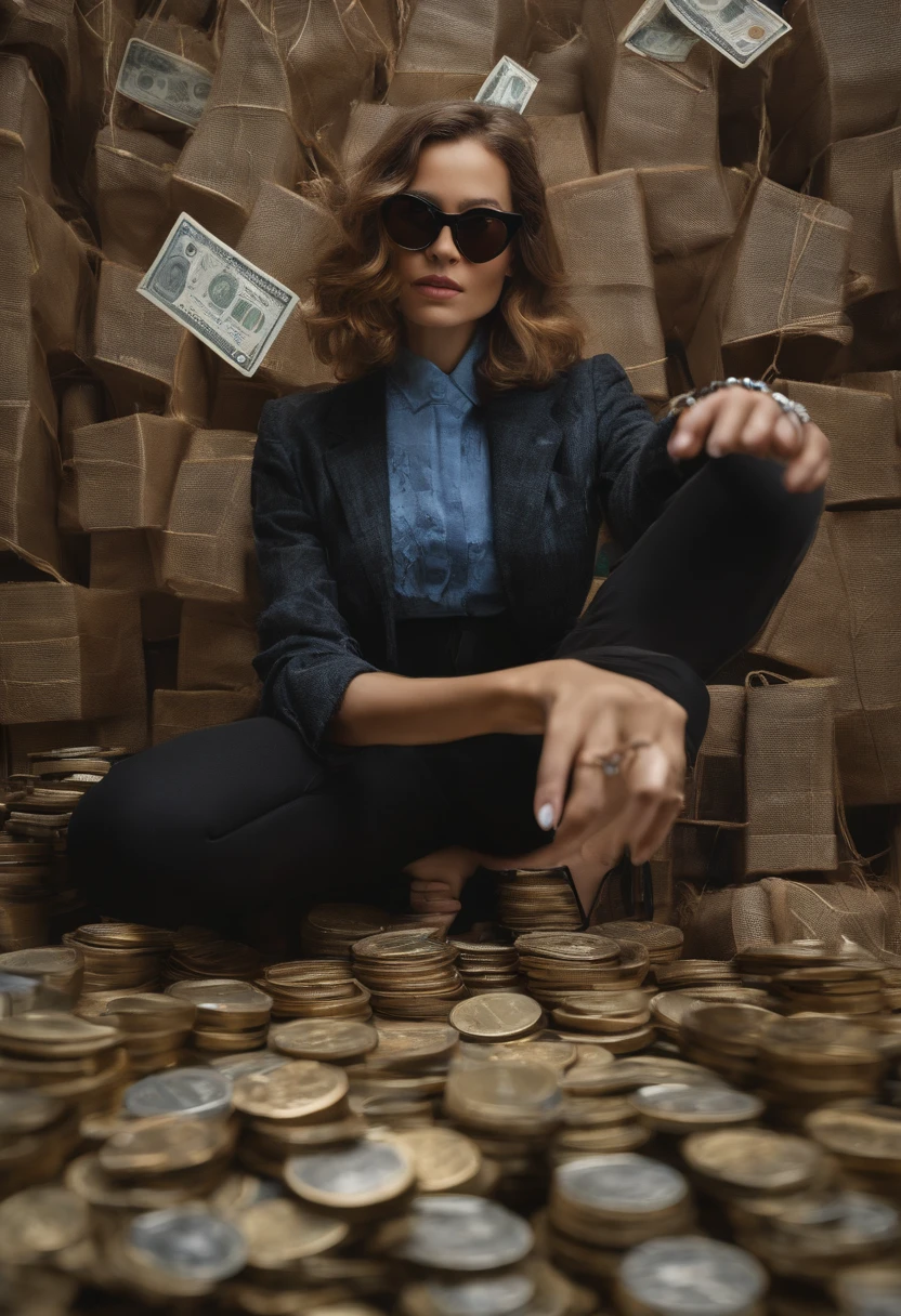 Perfect centralization, rato bonito, holding money in one hand, in the other hand a mousetrap, Use uma jaqueta da equipe de estudantes, wearing sunglass, Usando fones de ouvido, alegria, Standing position, beleza abstrata, Centrado, looking at the camera, Facing the camera, nearing perfection, Dynamic, altamente detalhado, liso, foco nítido, 8k, high-definition resolution, arte de Carne Griffiths e Wadim Kashin, fundo da cidade de new york desfocalizado