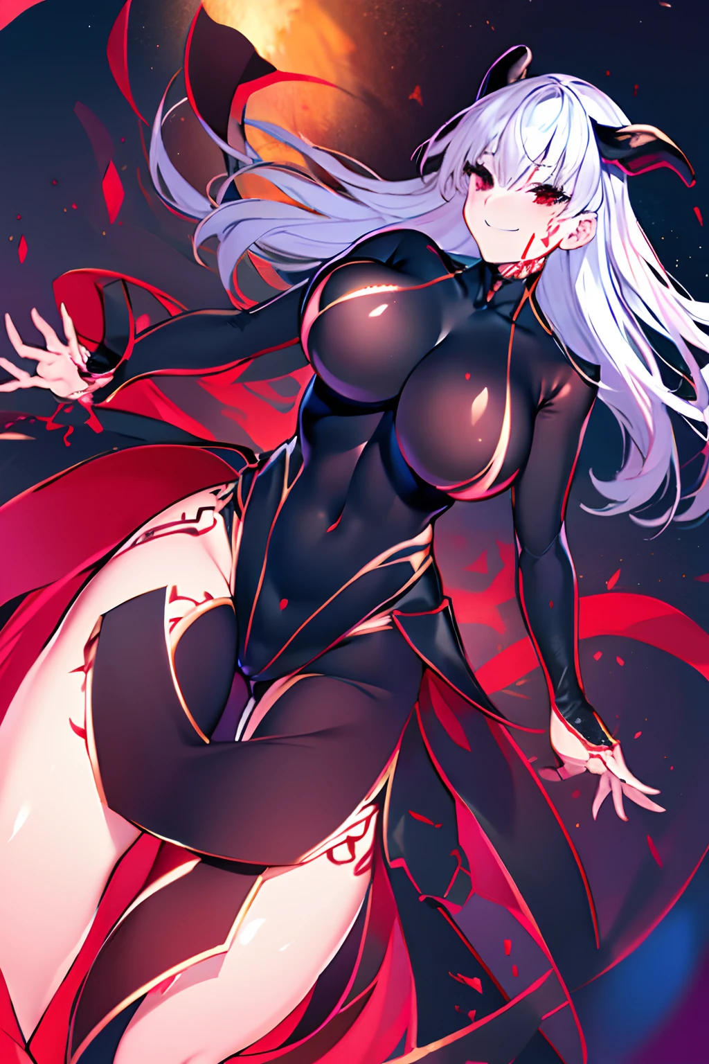 Black full body suit huge tit Big ass Whip thighs seductiv a smile succubus