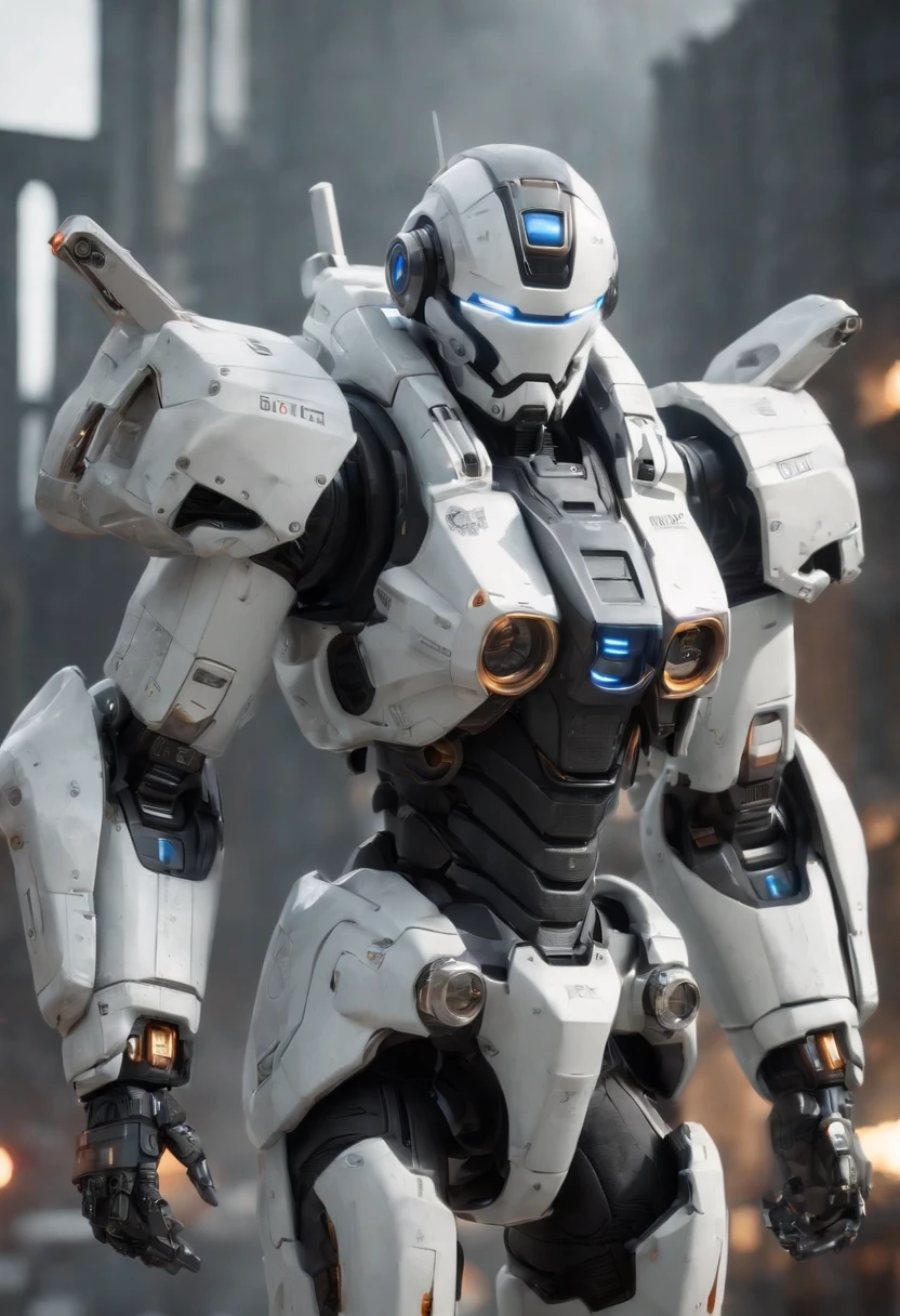 ((Best Quality)), ((Masterpiece)), (Very Detailed:1.3), 3D, Shitu-mecha, Beautiful cyberpunk woman wearing a crown with her mecha in ruins of a city of forgotten wars, streets with mecha in firefight, long silver hair, sci-fi technology, HDR (High Dynamic Range), ray tracing, NVIDIA RTX, super resolution, Unreal 5, subsurface scattering, PBR texture, post-processing, anisotropic filtering, depth of field, maximum sharpness and sharpness, Multi-layer textures, albedo and specular maps, surface shading, accurate simulation of light-material interactions, perfect ratios, octane rendering, duotone lighting, low ISO, white balance, rule of thirds, wide aperture, 8K RAW, efficient sub-pixels, subpixel convolution, luminous particles, light scattering, Tyndall effect,upper body