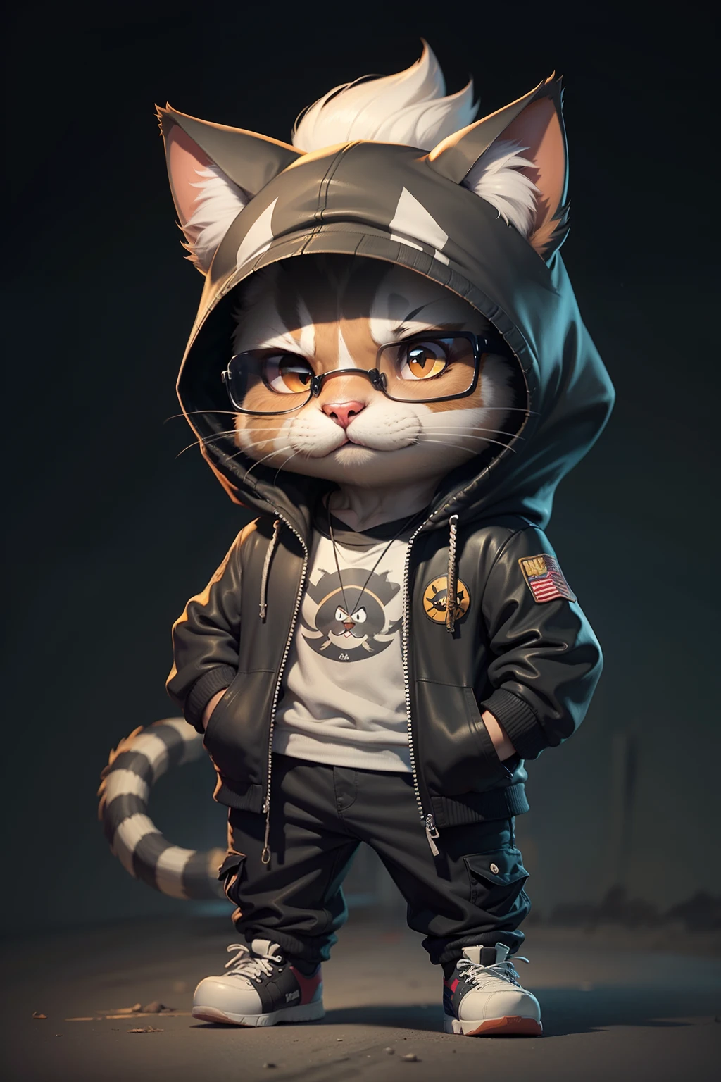 c4tt4stic, Gato preto dos desenhos animados na jaqueta e no skate, sun glasses,