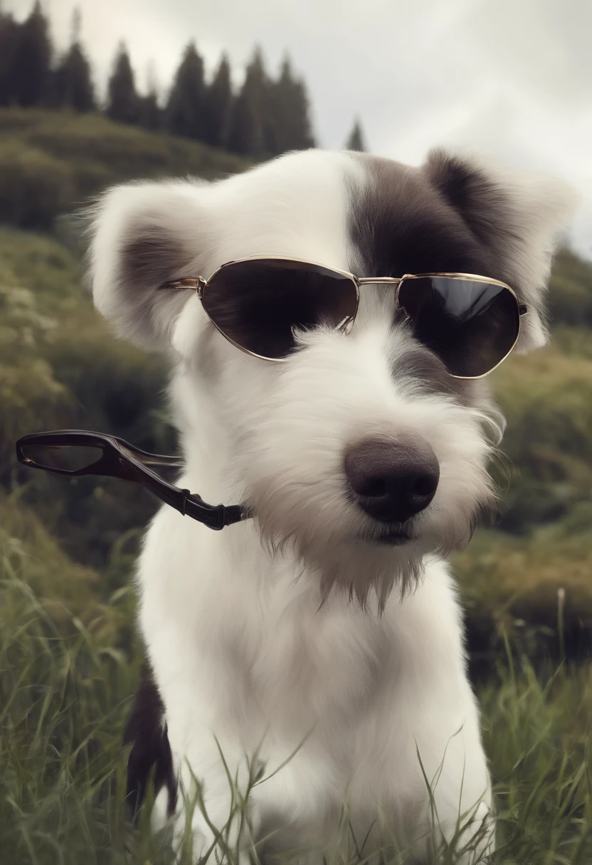 Make a drawing(cartonzado) de um cachorro com oculos escuro