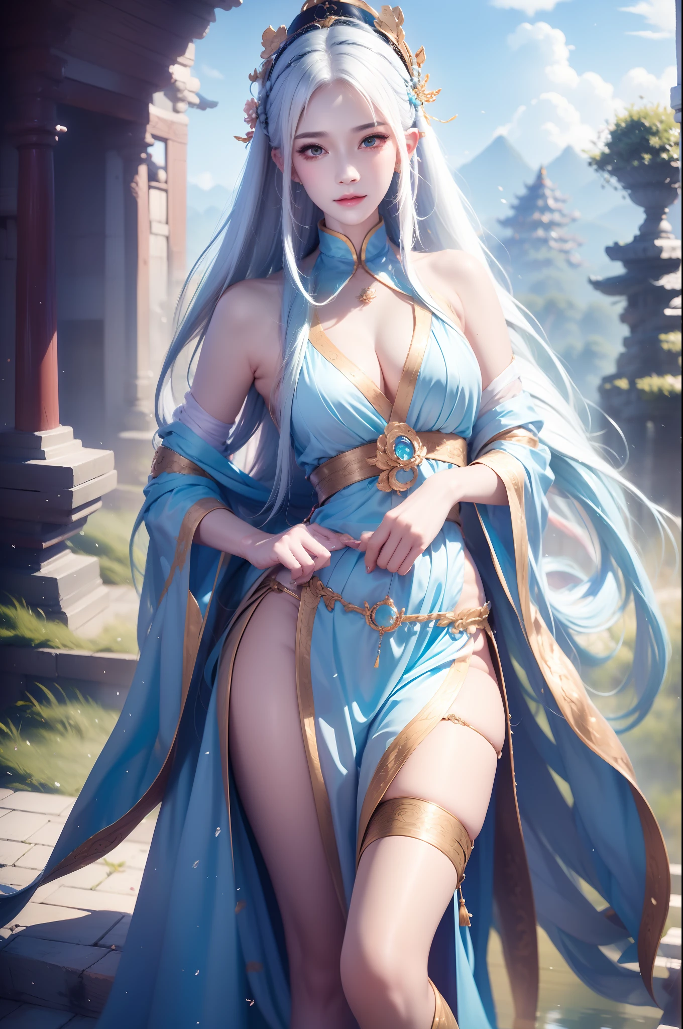 close-up of a woman with white hair and white mask, Beautiful character painting, Guviz, Guviz-style artwork, white-haired god, by Yang J, epic exquisite  character art, Stunning character art, author：Fan Qi, author：Wu Zhun Shi Fan, Guweiz in Pixiv ArtStation