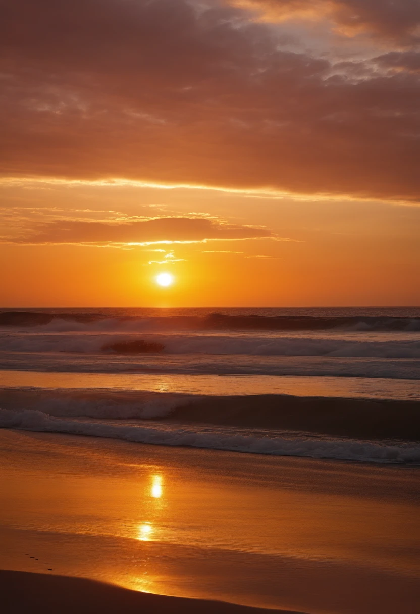 Um sol nascente, brilhante, radiante, dourado, vibrant colors dancing on the horizon. A heavenly spectacle full of life and hope. The environment is serene, tranquilo, calmo, with the sky painted with soft shades of pink and orange. A natureza despertando lentamente, em harmonia com o sol. The atmosphere conveys a sense of renewal, uma mistura de paz e energia, A new beginning, uma aura de promessas e possibilidades. Captured with a vintage analog camera, utilizando filme colorido de alta qualidade, a wide-angle lens to capture the vastness of the horizon. Os diretores Terrence Malick, Emmanuel Lubezki, photographers Annie Leibovitz and fashion designers Alexander McQueen bring their unique skills to this image, Creating a surprising and unexpected combination.
